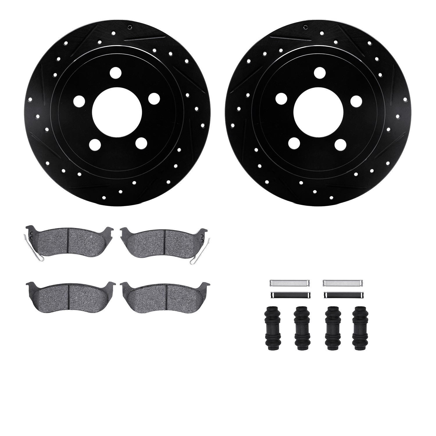 DFC Brake Rotor - Dimpled & Slotted - Black w/5000 Brake Pads & HW Kit