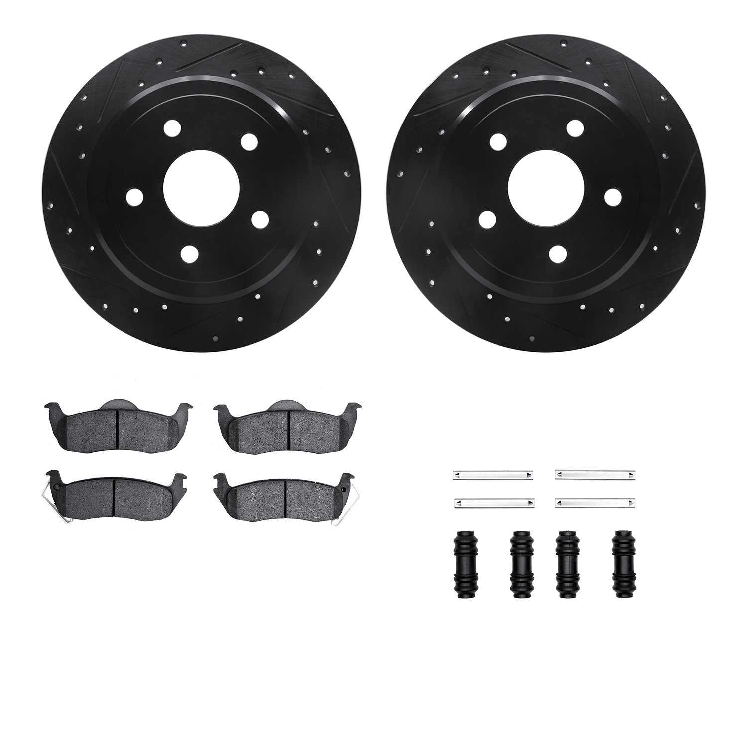DFC Brake Rotor - Dimpled & Slotted - Black w/5000 Brake Pads & HW Kit