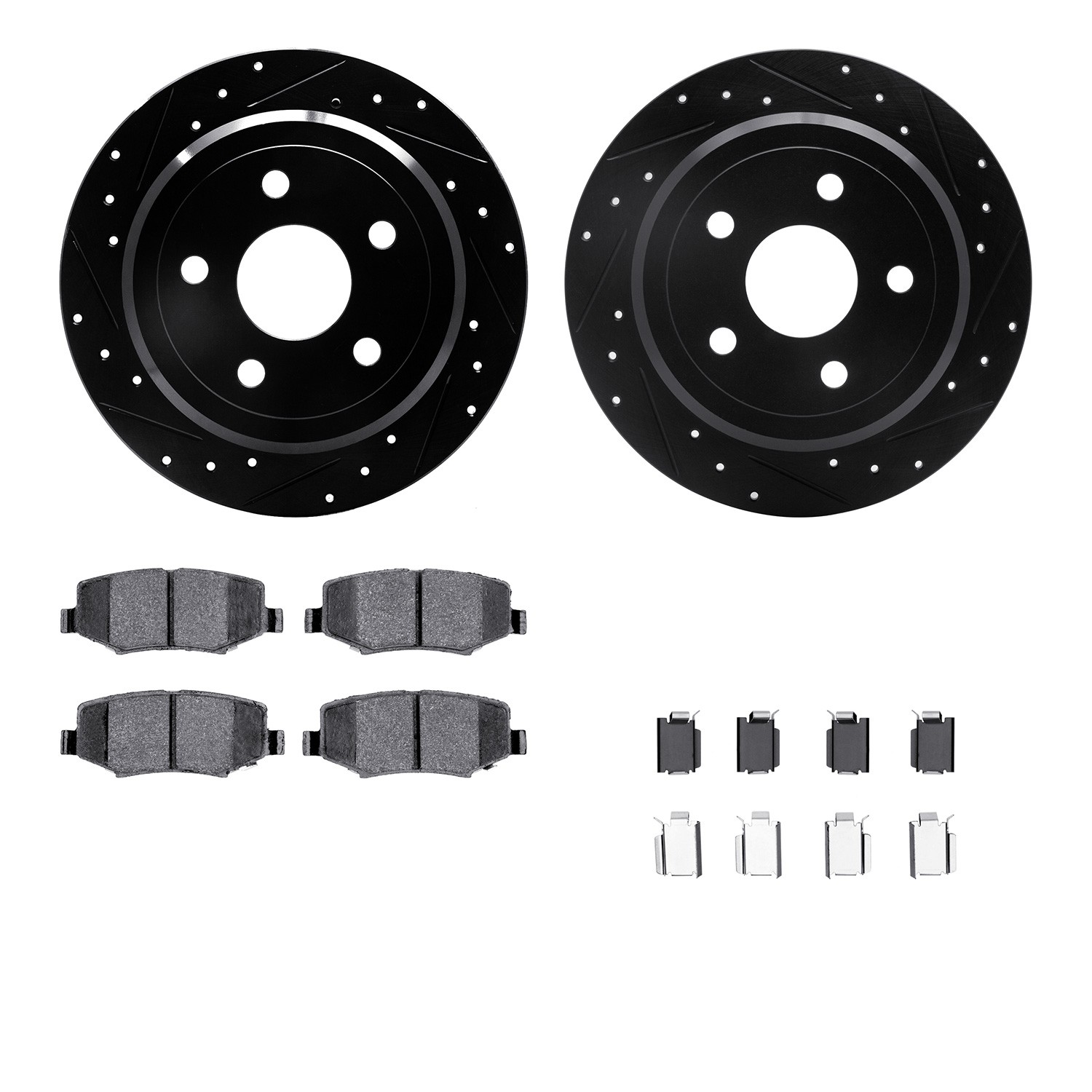 DFC Brake Rotor - Drilled & Slotted - Black w/5000 Brake Pads & HW Kit