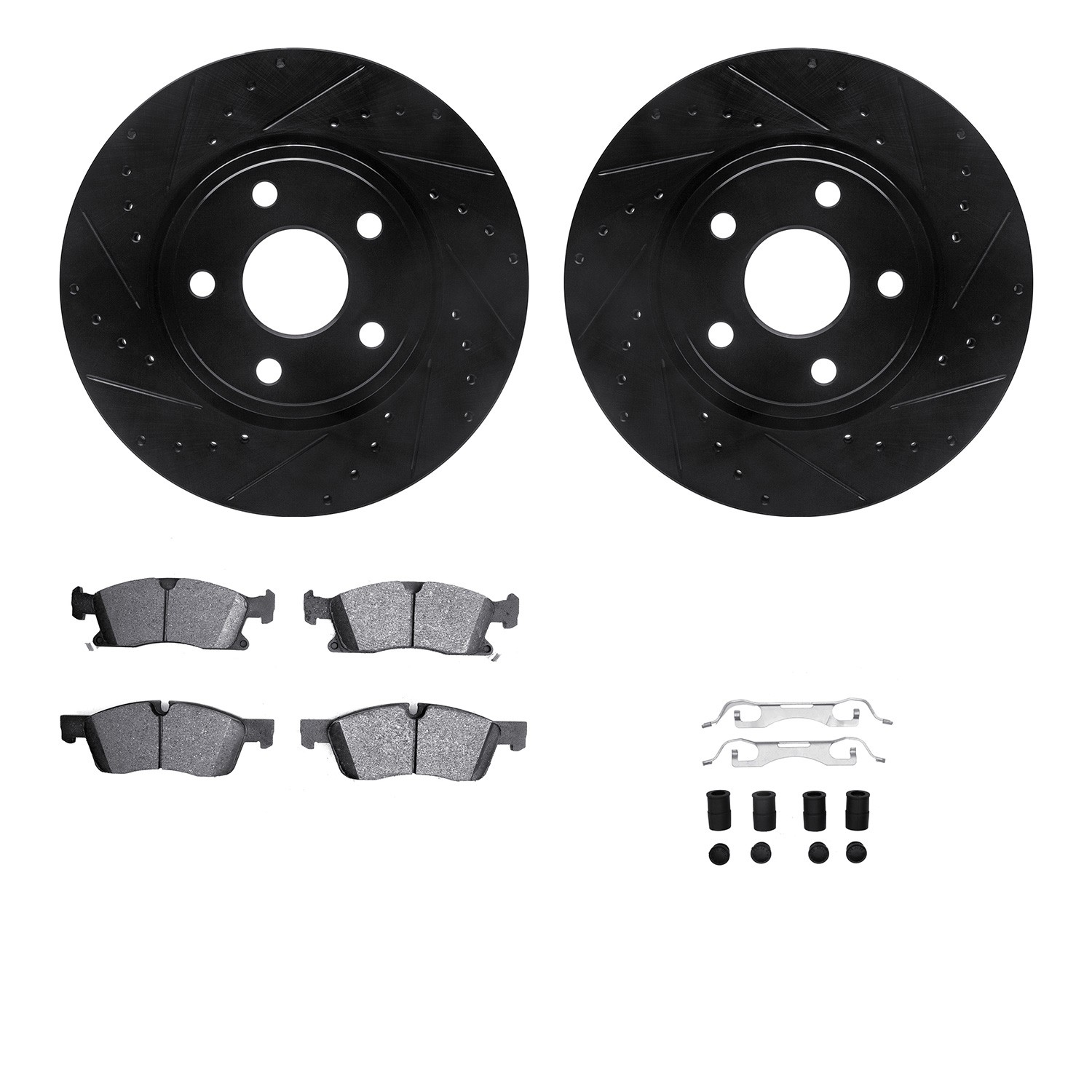 DFC Brake Rotor - Dimpled & Slotted - Black w/5000 Brake Pads & HW Kit