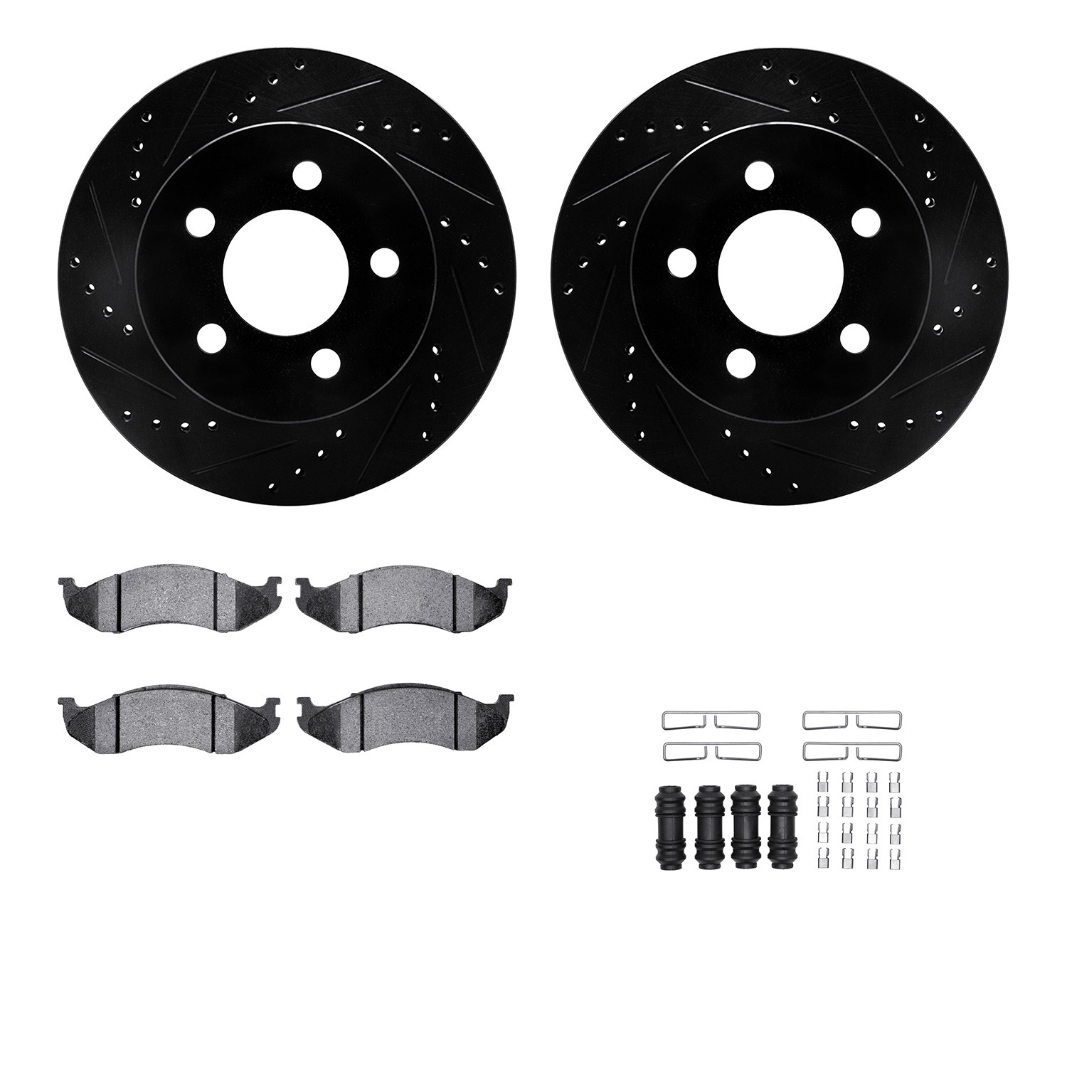 DFC Rotors-Drilled & Slotted-Black w/ 5000 Advanced Brake Pads Incl Hdw