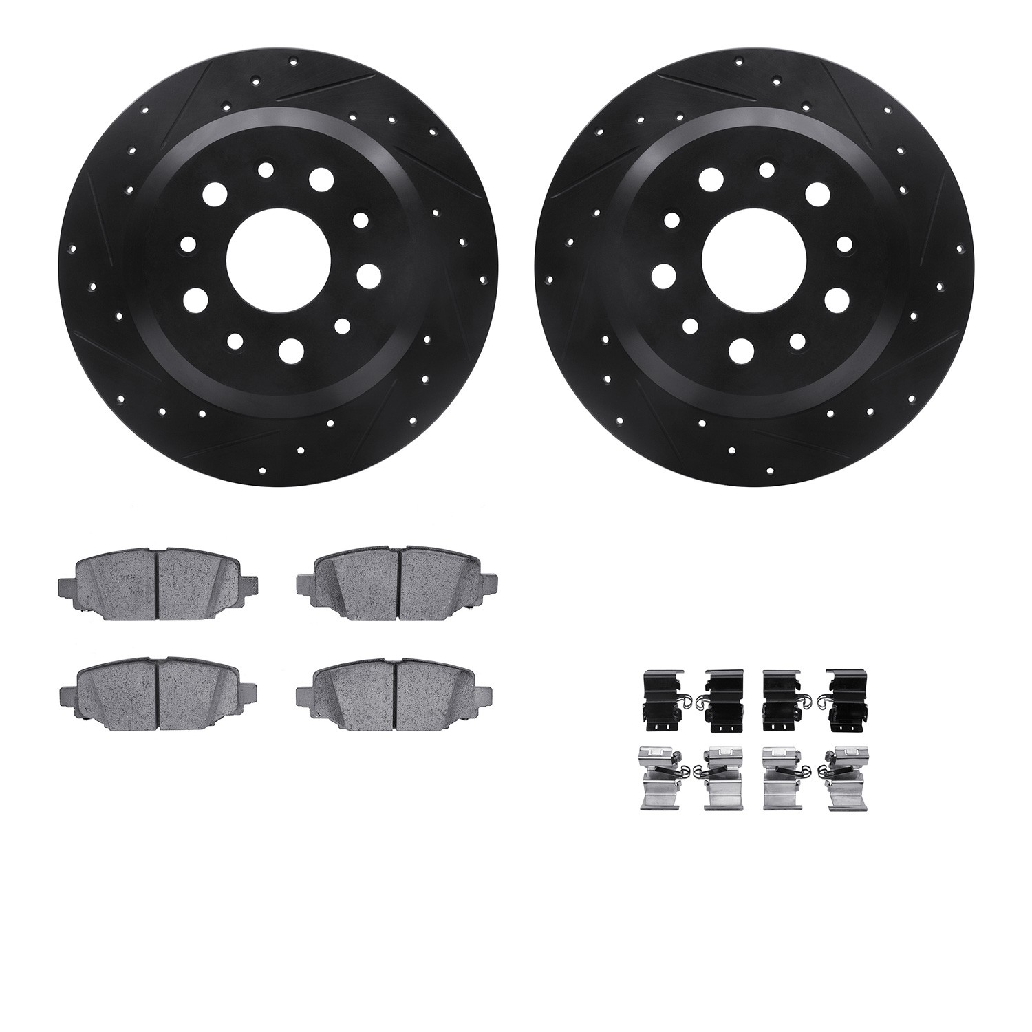 DFC Rotors-Drilled & Slotted-Black w/ 5000 Advanced Brake Pads Incl Hdw