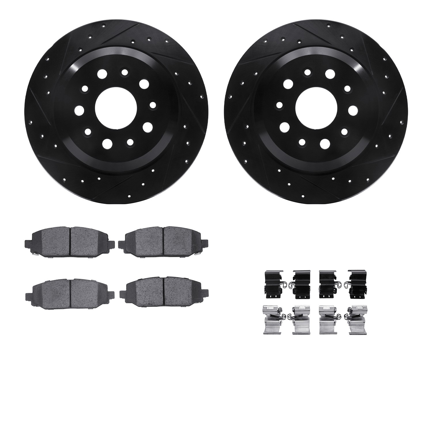 DFC Rotors-Drilled & Slotted-Black w/ 5000 Advanced Brake Pads Incl Hdw