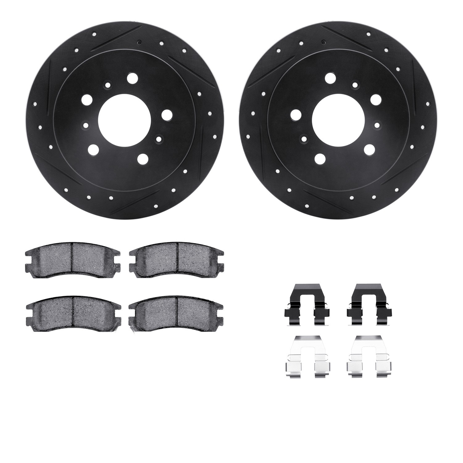 DFC Rotors-Drilled & Slotted-Black w/ 5000 Advanced Brake Pads Incl Hdw