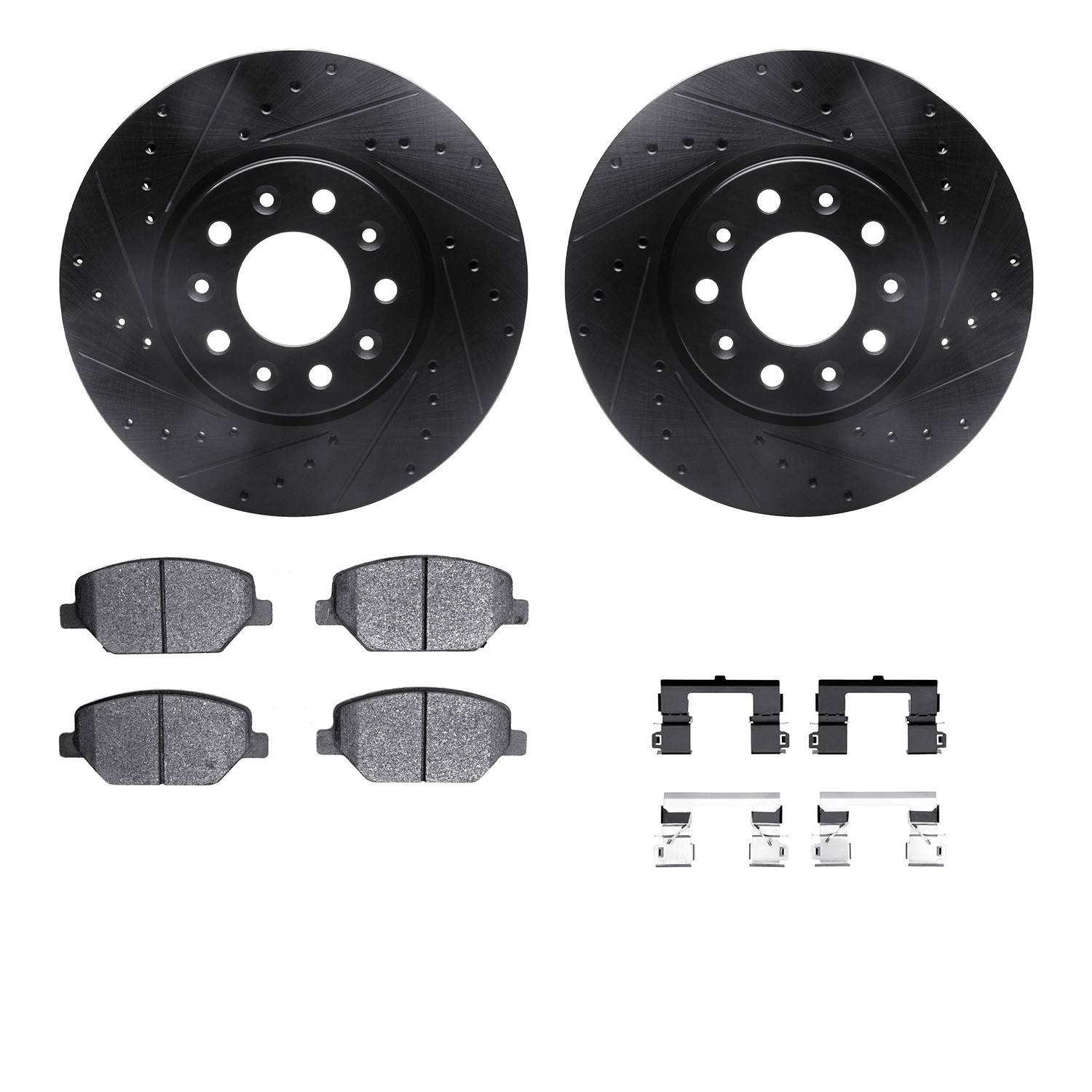DFC Brake Rotor - Dimpled & Slotted - Black w/5000 Brake Pads & HW Kit