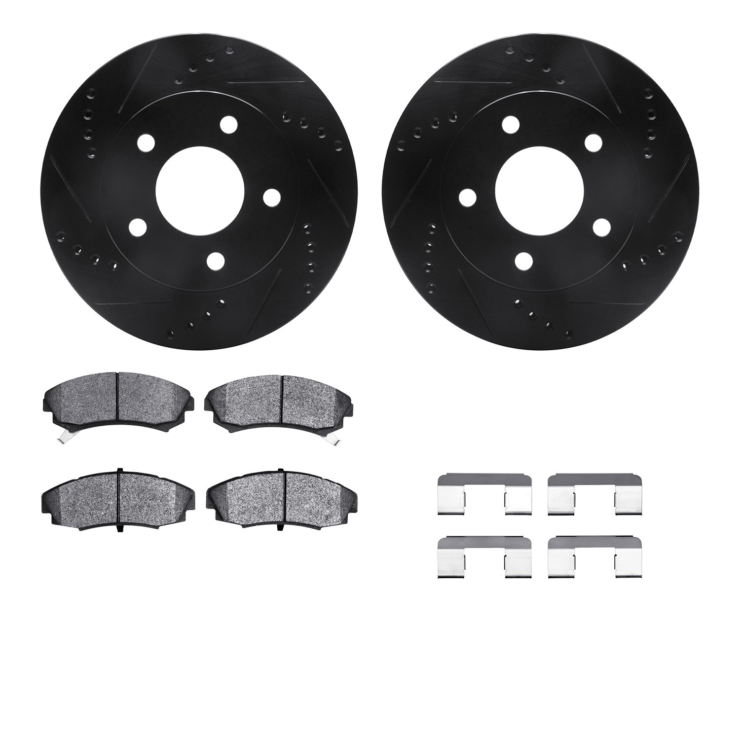 DFC Rotors-Drilled & Slotted-Black w/ 5000 Advanced Brake Pads Incl Hdw