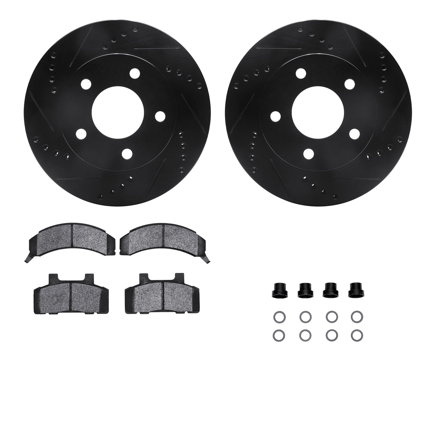 DFC Rotors-Drilled & Slotted-Black w/ 5000 Advanced Brake Pads Incl Hdw
