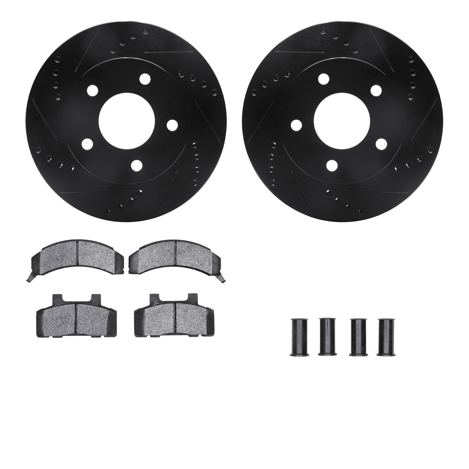 DFC Rotors-Drilled & Slotted-Black w/ 5000 Advanced Brake Pads Incl Hdw