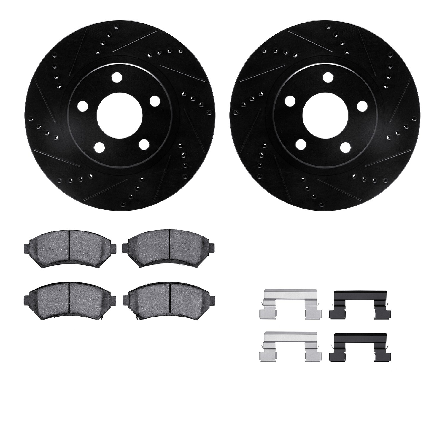 DFC Rotors-Drilled & Slotted-Black w/ 5000 Advanced Brake Pads Incl Hdw