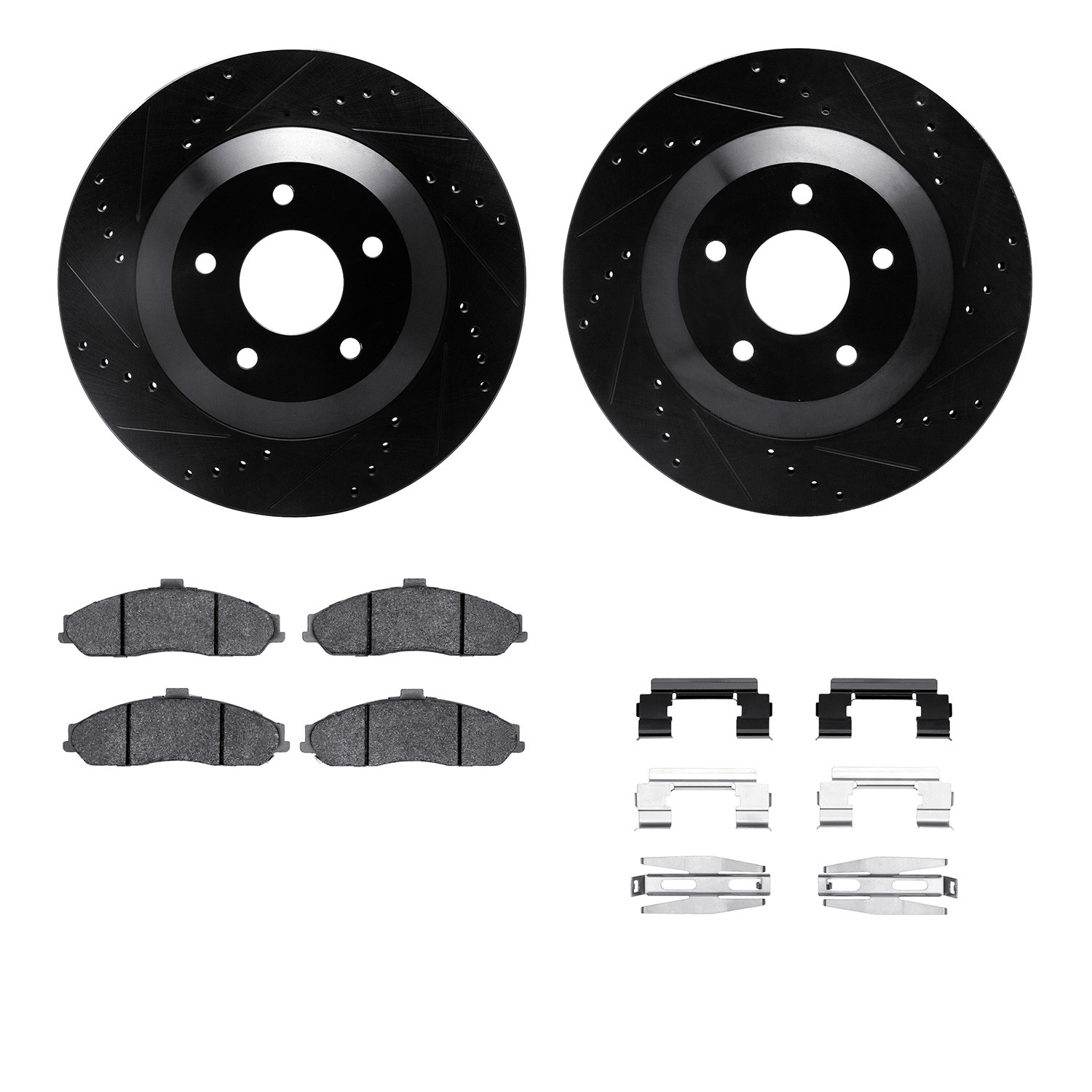 DFC Rotors-Drilled & Slotted-Black w/ 5000 Advanced Brake Pads Incl Hdw