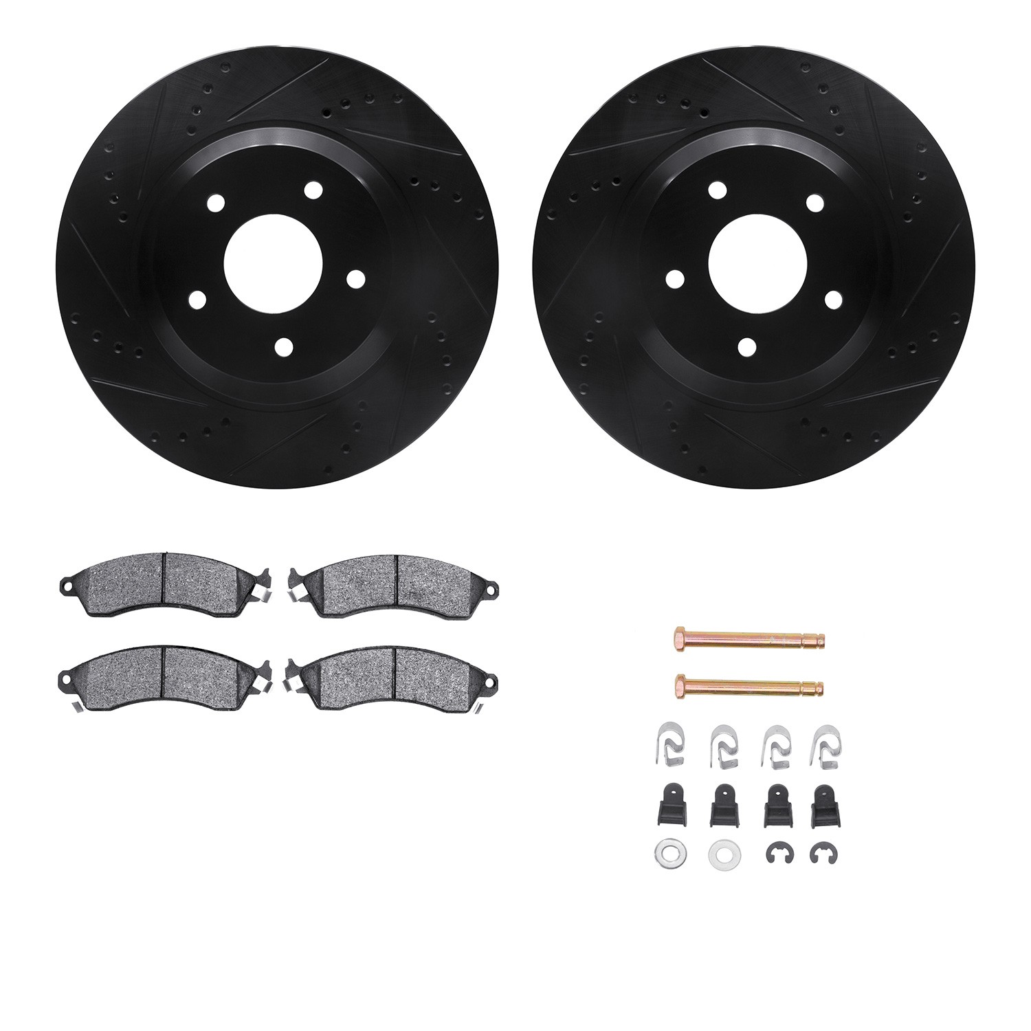 DFC Rotors-Drilled & Slotted-Black w/ 5000 Advanced Brake Pads Incl Hdw