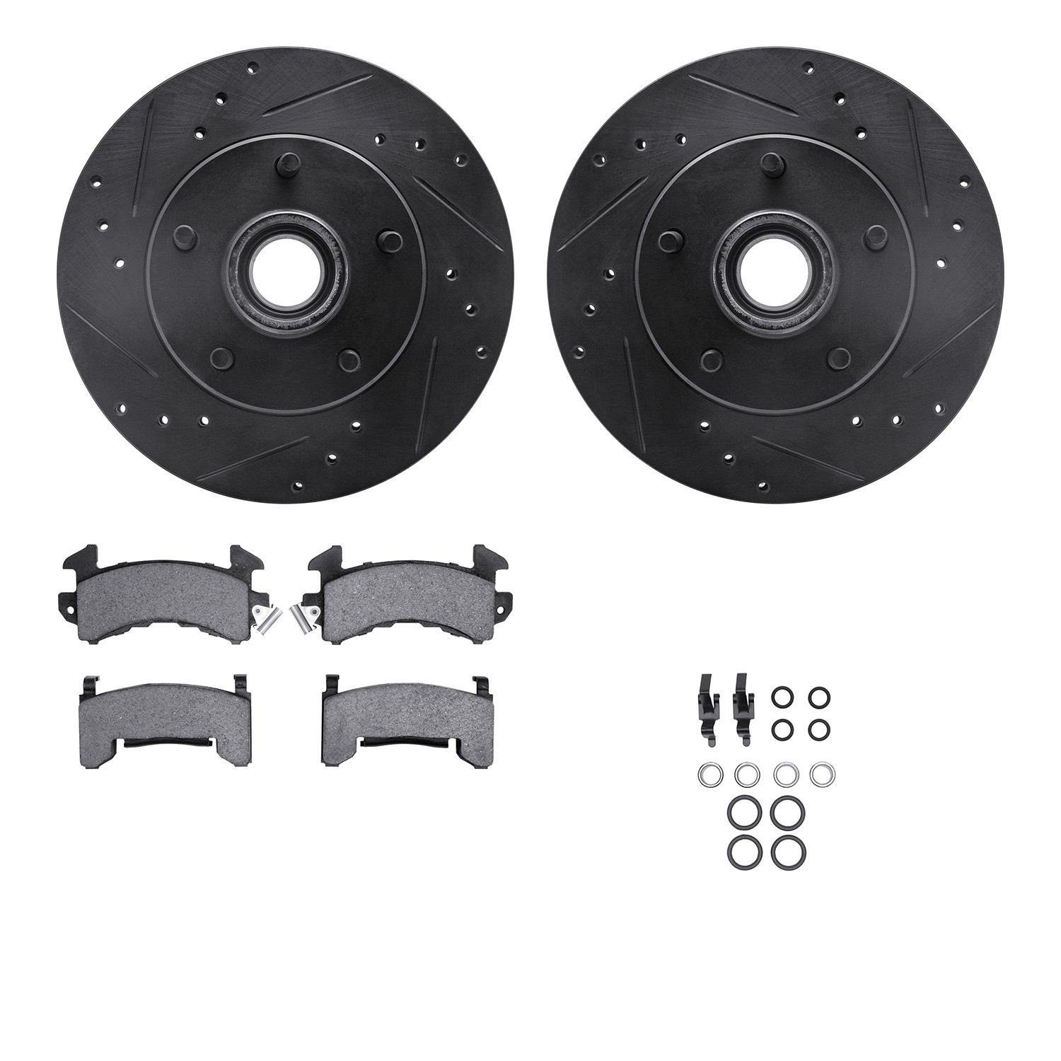 DFC Brake Rotor - Drilled & Slotted - Black w/5000 Brake Pads & HW Kit