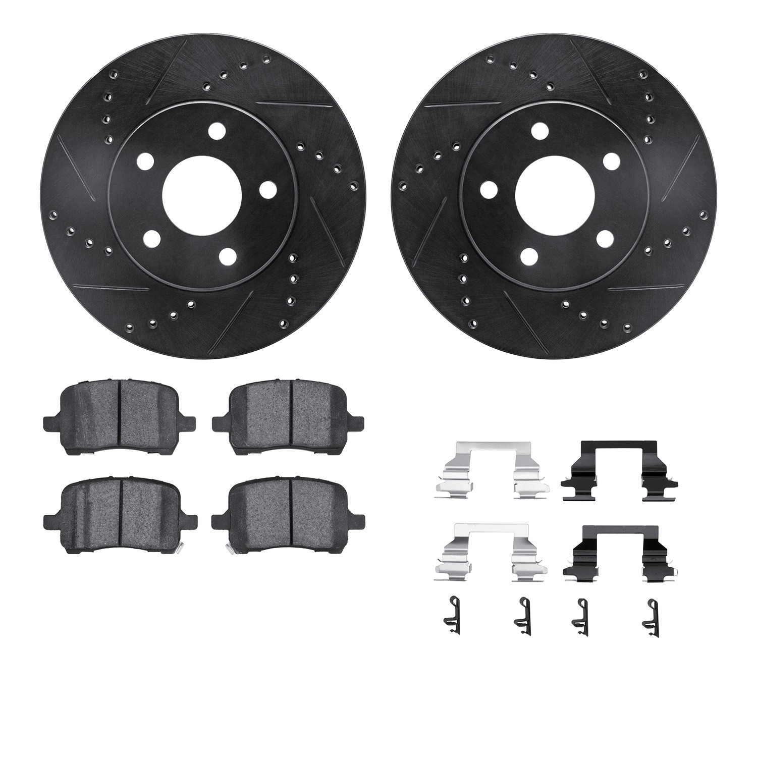 DFC Rotors-Drilled & Slotted-Black w/ 5000 Advanced Brake Pads Incl Hdw