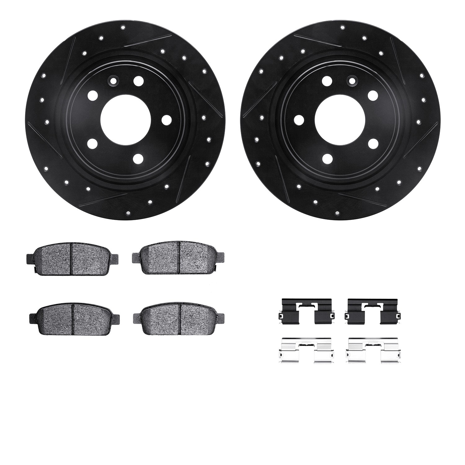DFC Rotors-Drilled & Slotted-Black w/ 5000 Advanced Brake Pads Incl Hdw