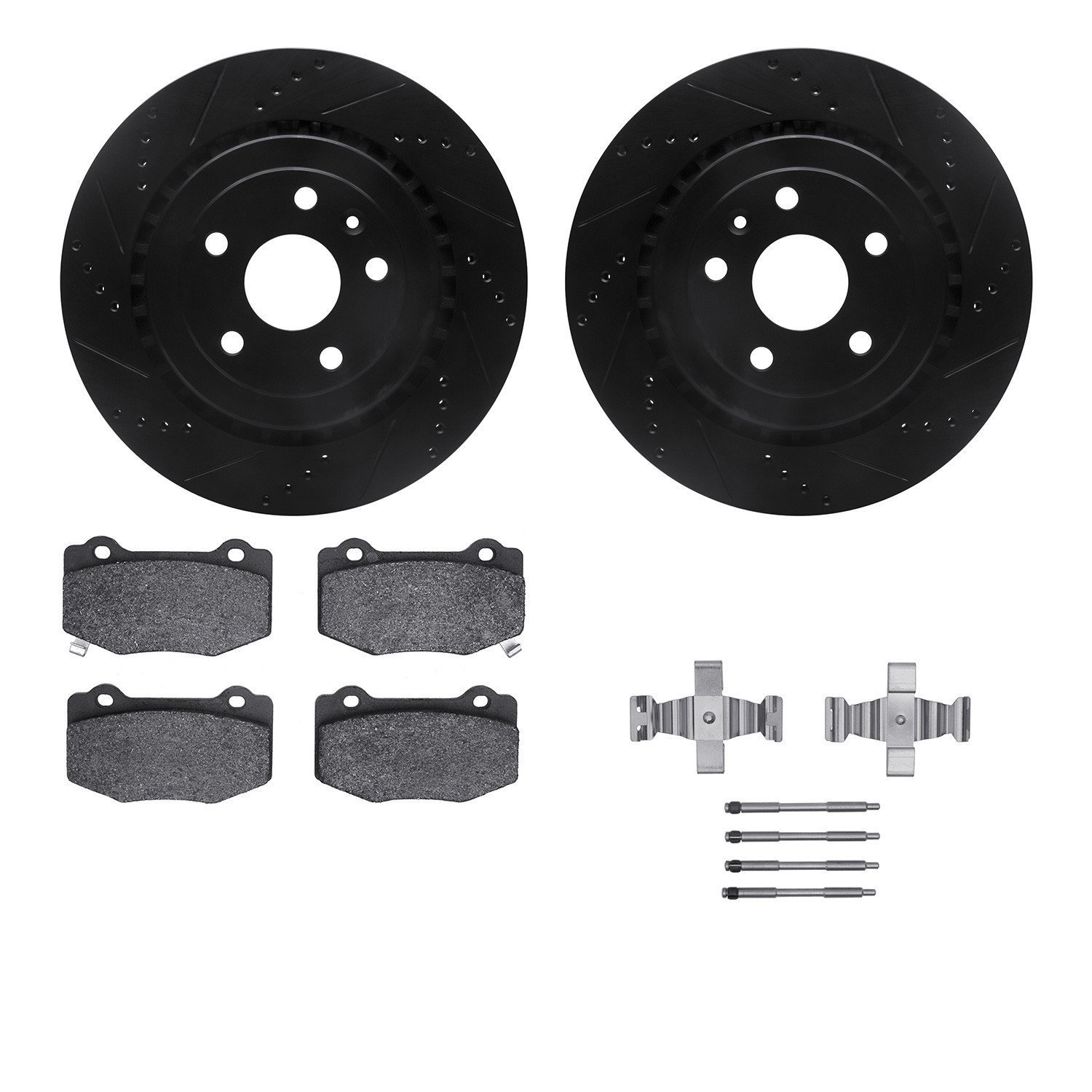 DFC Rotors-Drilled & Slotted-Black w/ 5000 Advanced Brake Pads Incl Hdw