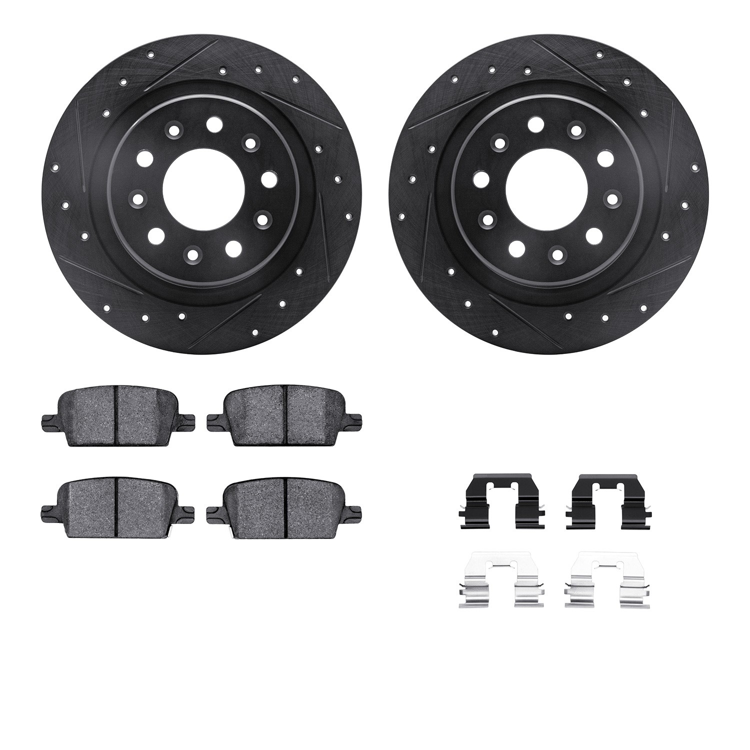 DFC Rotors-Drilled & Slotted-Black w/ 5000 Advanced Brake Pads Incl Hdw