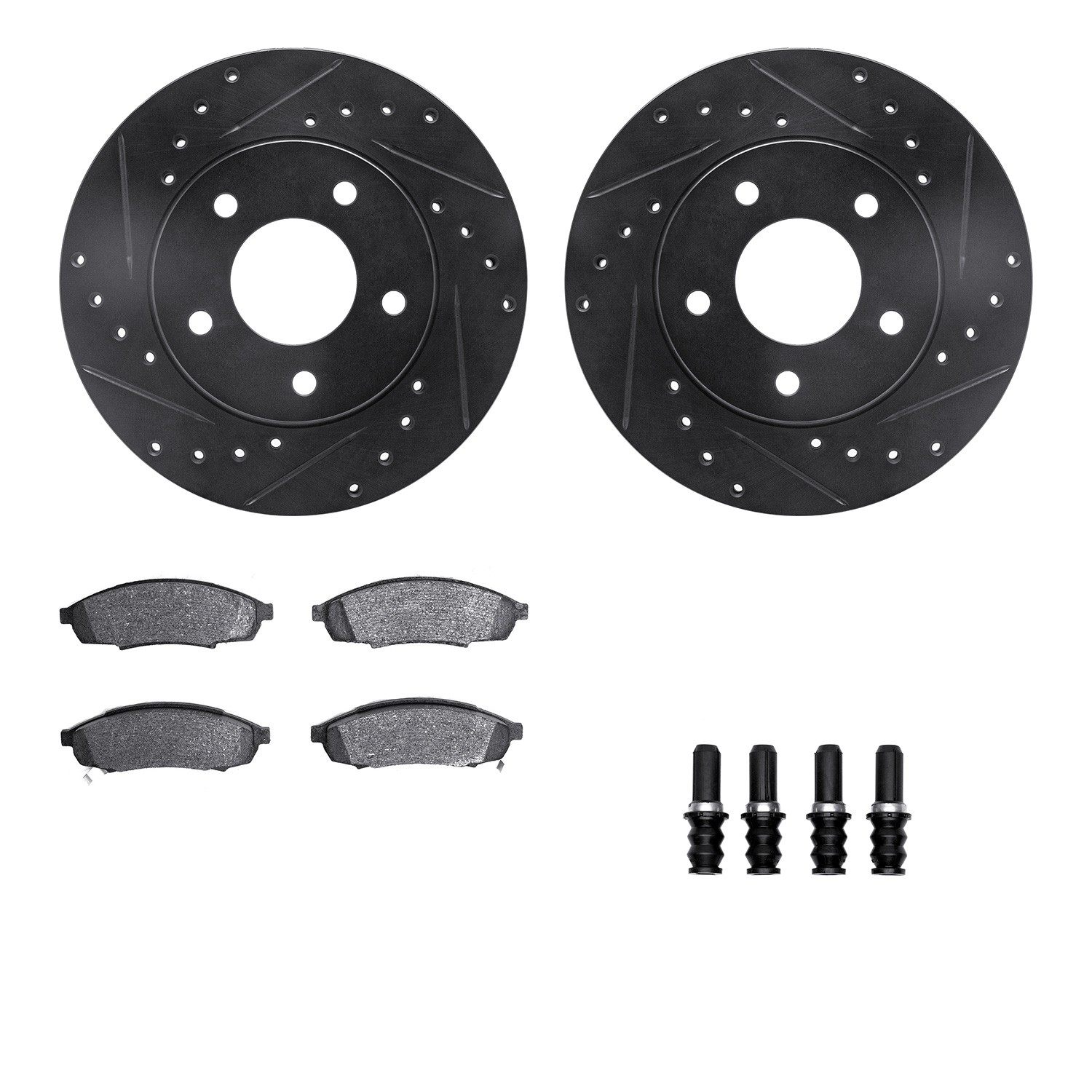 DFC Rotors-Drilled & Slotted-Black w/ 5000 Advanced Brake Pads Incl Hdw
