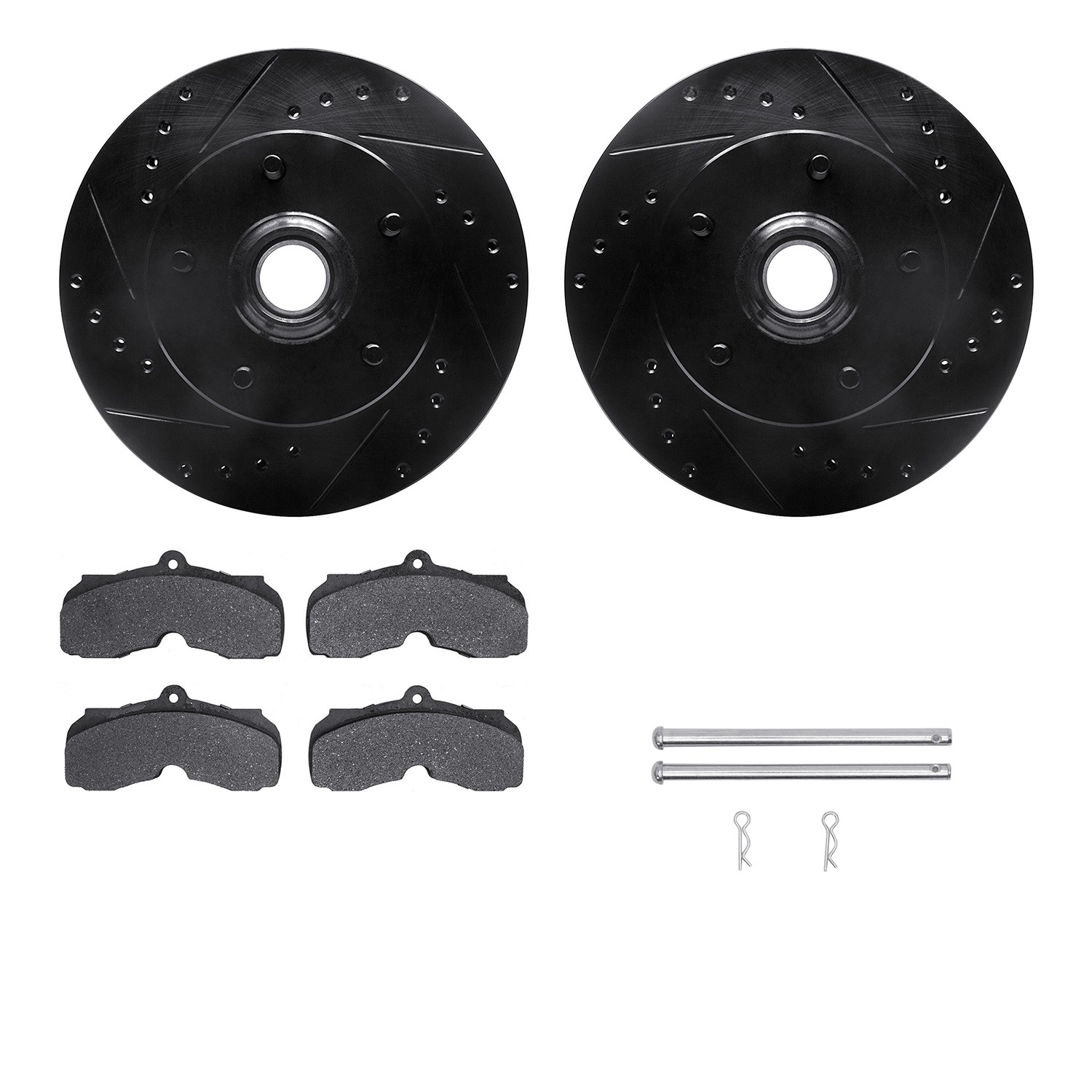 DFC Rotors-Drilled & Slotted-Black w/ 5000 Advanced Brake Pads Incl Hdw