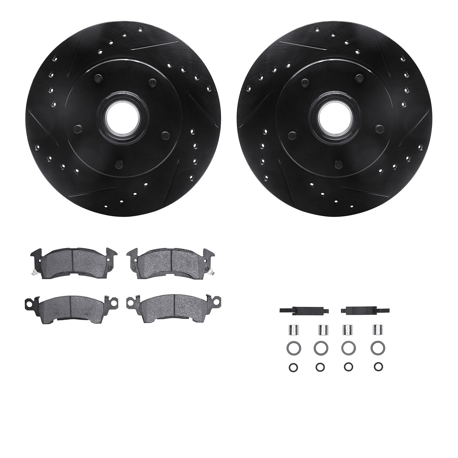 DFC Rotors-Drilled & Slotted-Black w/ 5000 Advanced Brake Pads Incl Hdw