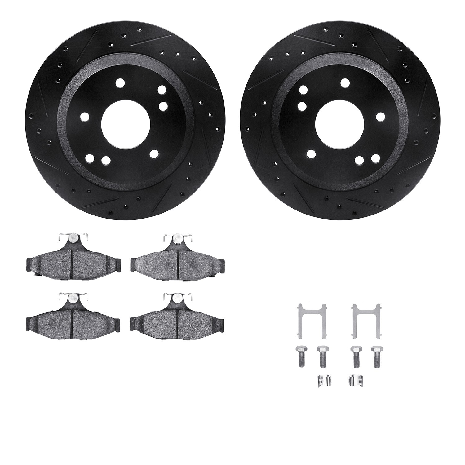 DFC Rotors-Drilled & Slotted-Black w/ 5000 Advanced Brake Pads Incl Hdw