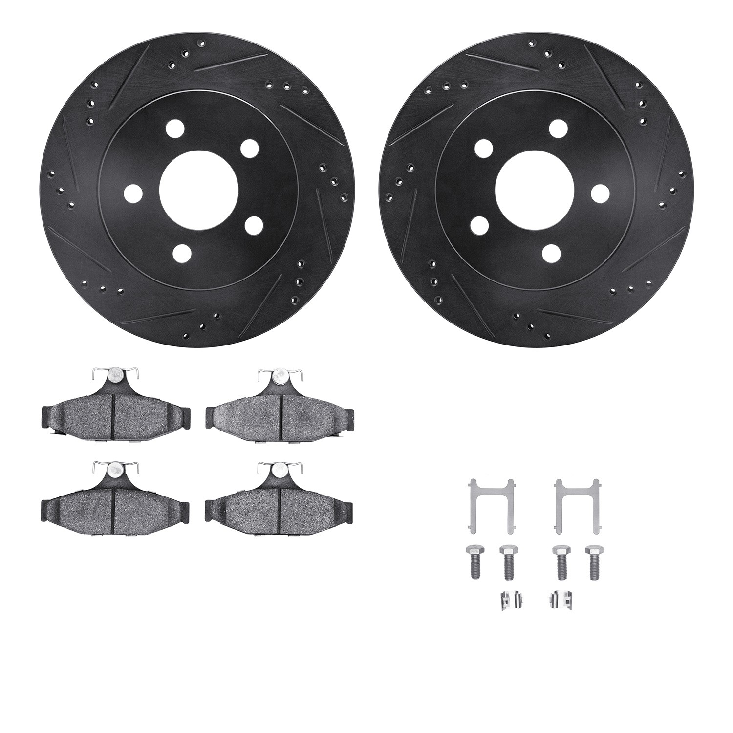 DFC Rotors-Drilled & Slotted-Black w/ 5000 Advanced Brake Pads Incl Hdw