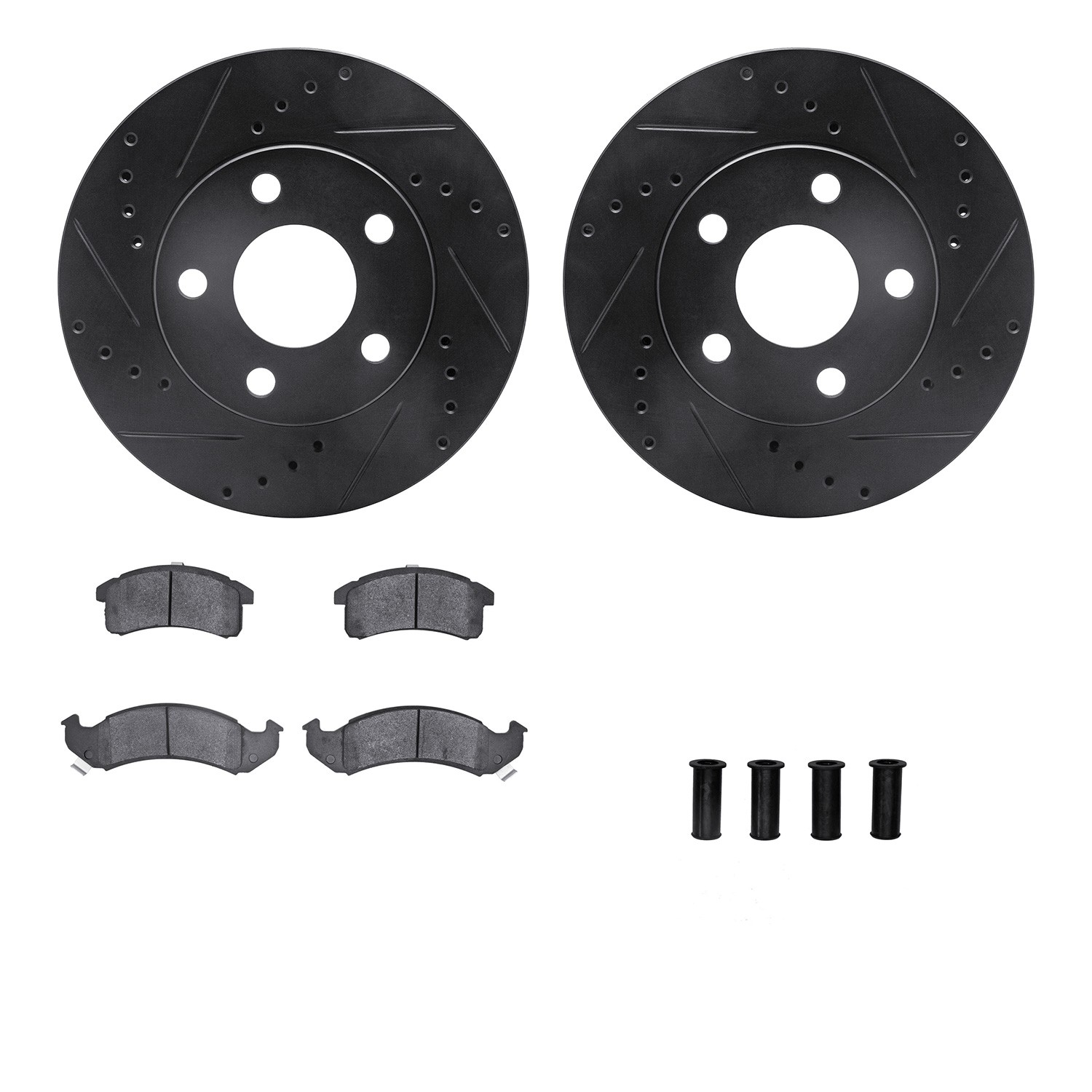 DFC Rotors-Drilled & Slotted-Black w/ 5000 Advanced Brake Pads Incl Hdw