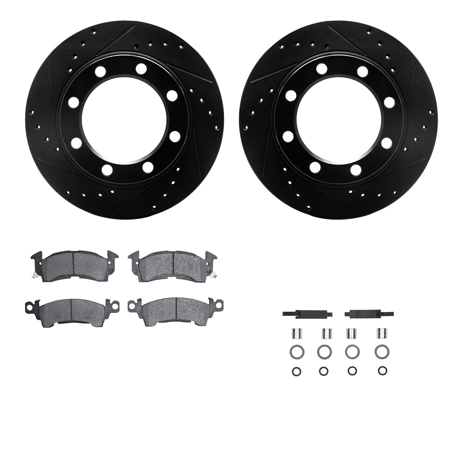 DFC Brake Rotor - Drilled & Slotted - Black w/5000 Brake Pads & HW Kit