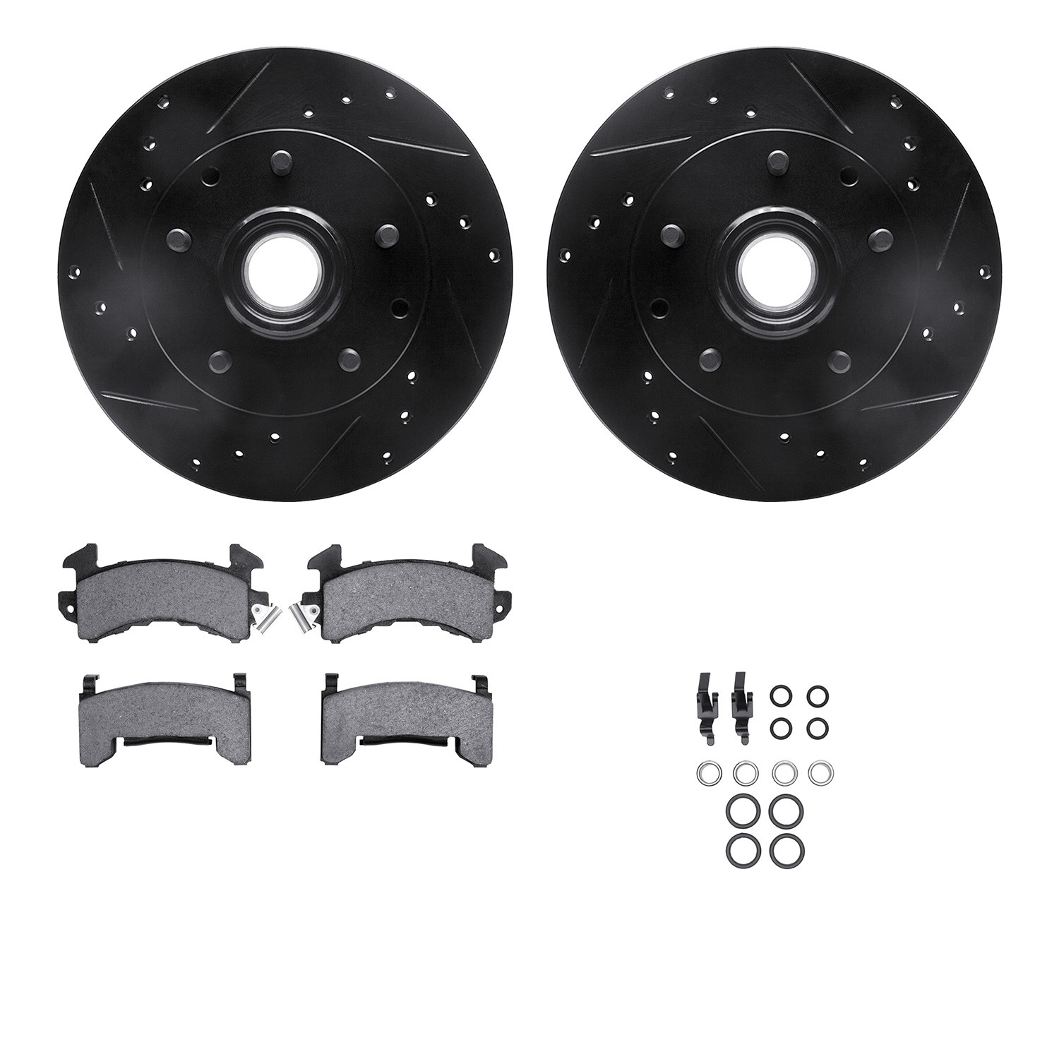DFC Brake Rotor - Drilled & Slotted - Black w/5000 Brake Pads & HW Kit