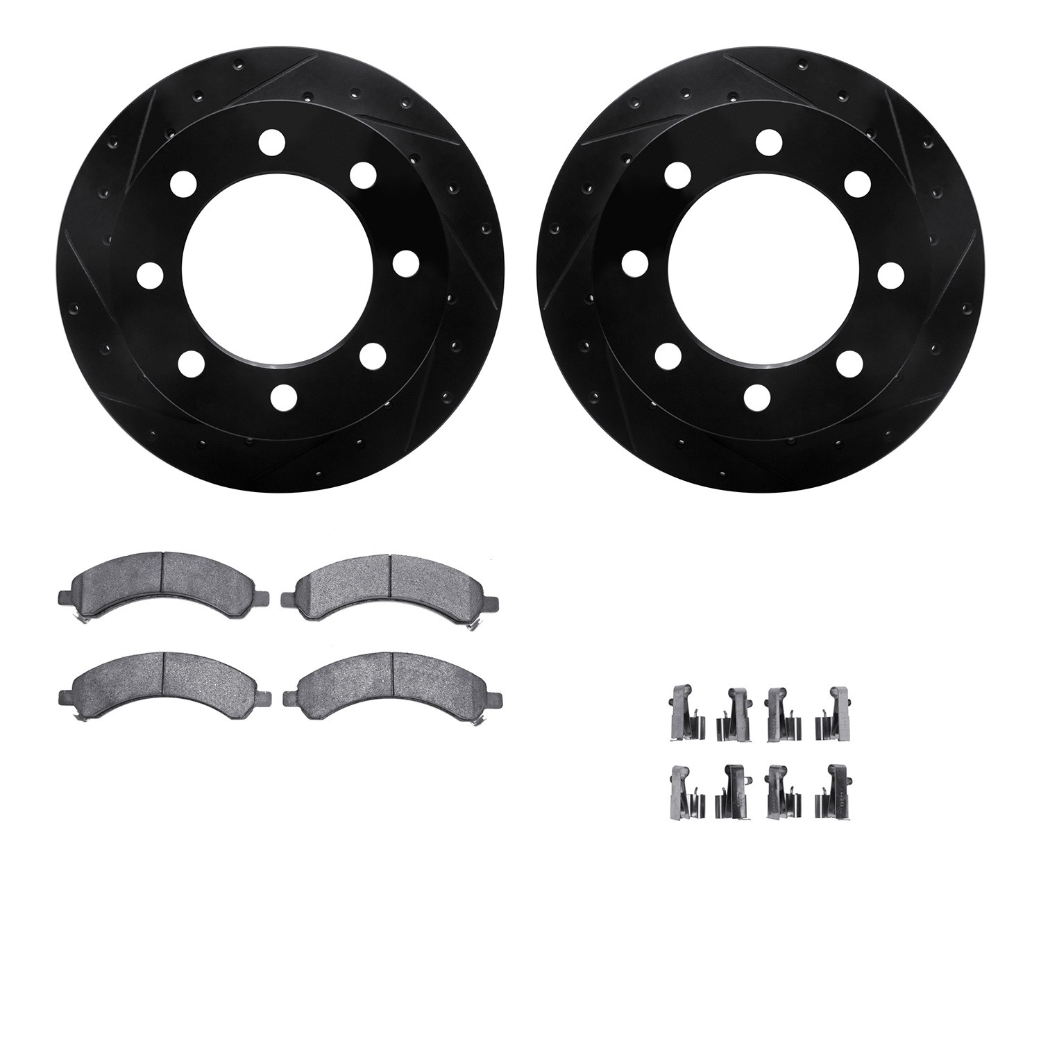 DFC Rotors-Drilled & Slotted-Black w/ 5000 Advanced Brake Pads Incl Hdw