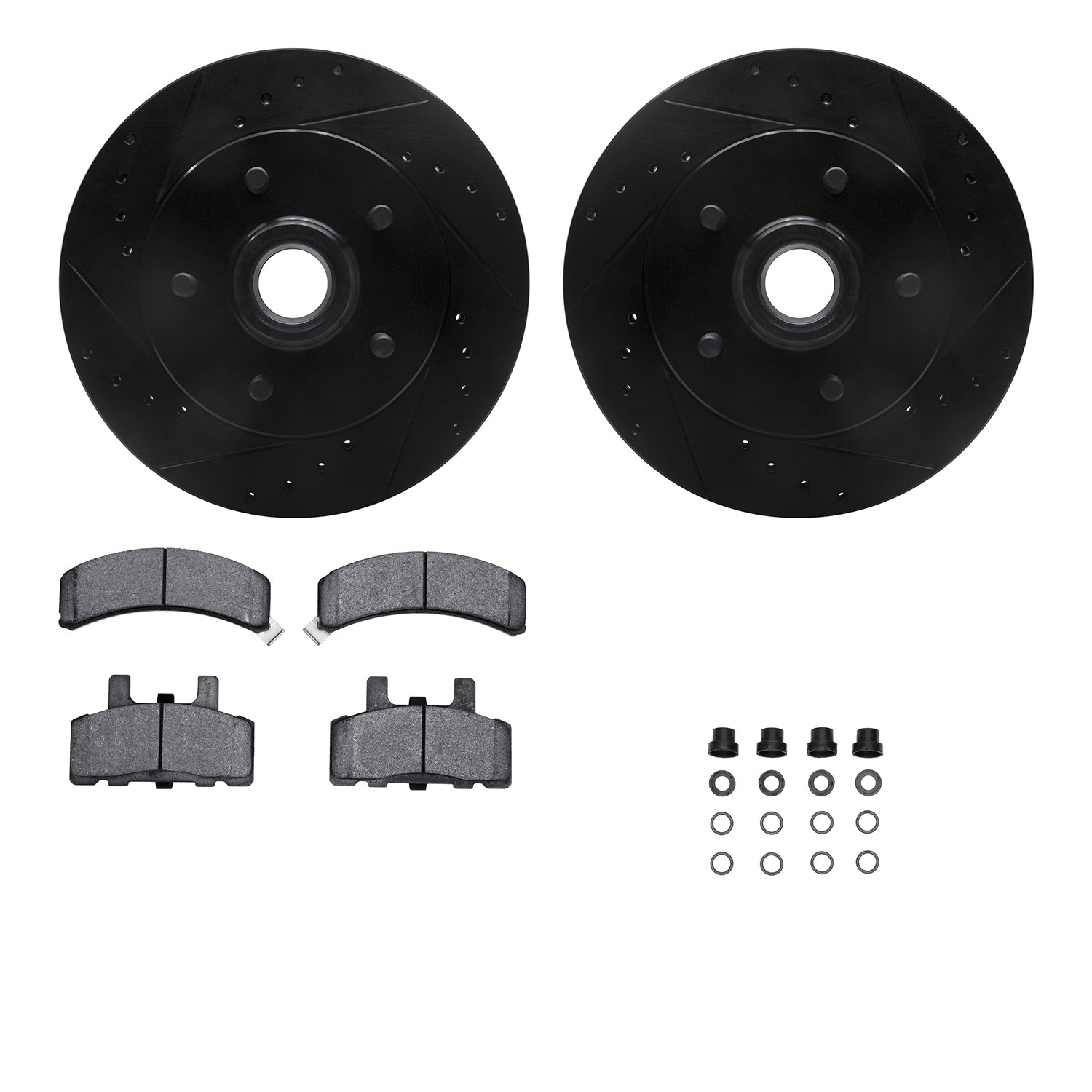 DFC Brake Rotor - Dimpled & Slotted - Black w/5000 Brake Pads & HW Kit