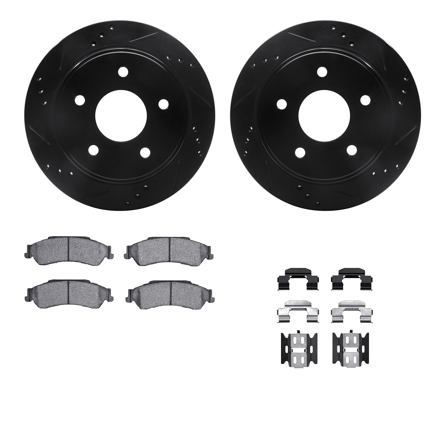 DFC Brake Rotor - Dimpled & Slotted - Black w/5000 Brake Pads & HW Kit