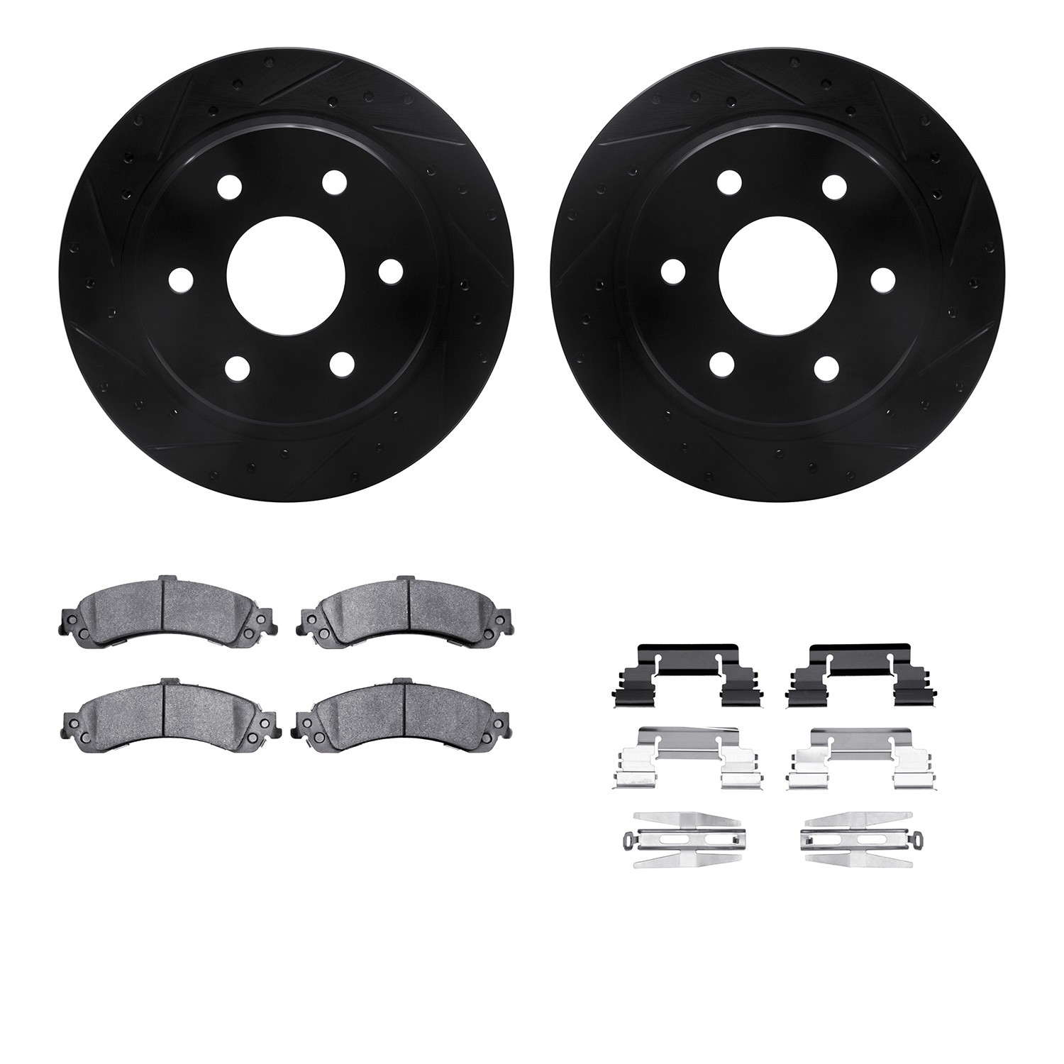 DFC Brake Rotor - Dimpled & Slotted - Black w/5000 Brake Pads & HW Kit