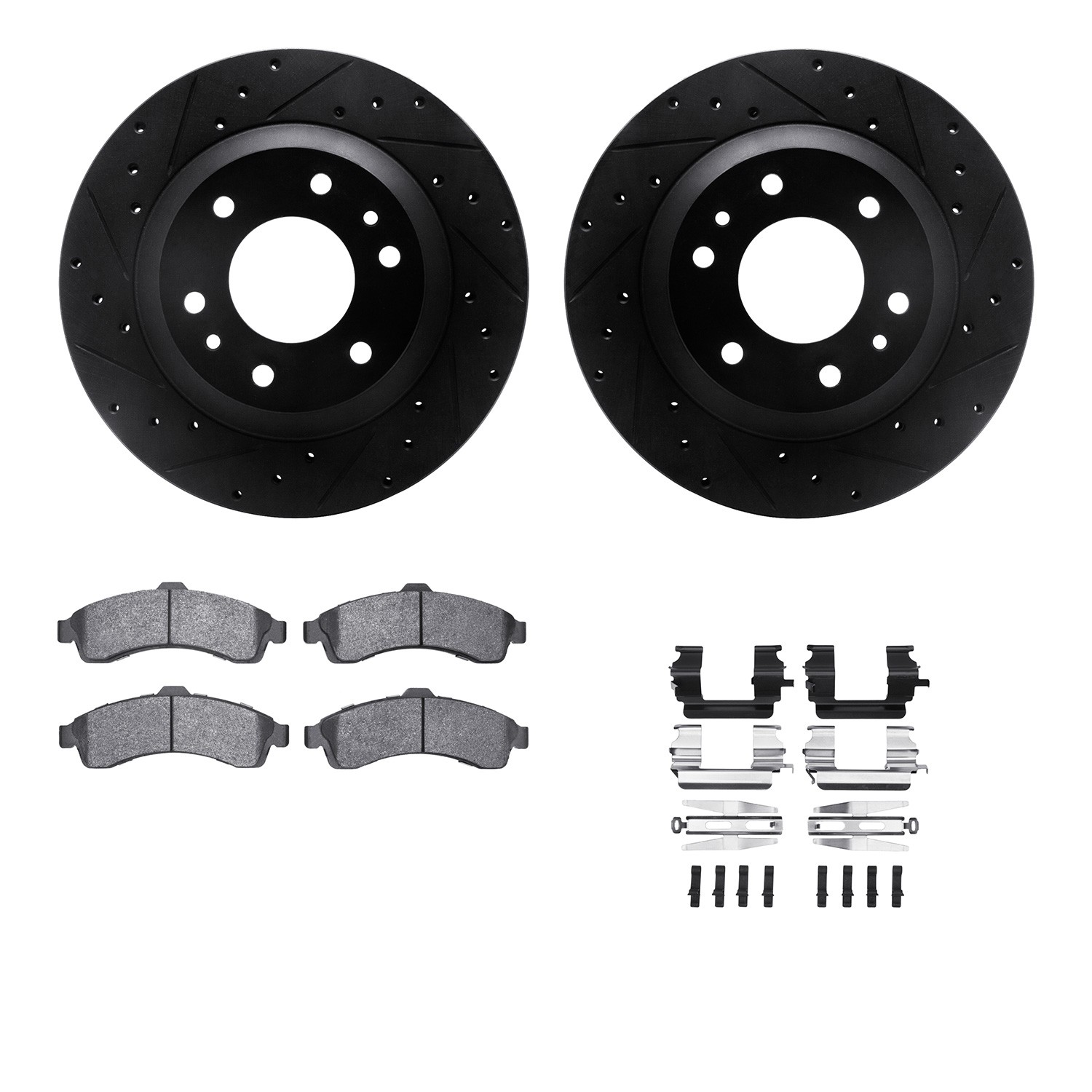 DFC Brake Rotor - Dimpled & Slotted - Black w/5000 Brake Pads & HW Kit