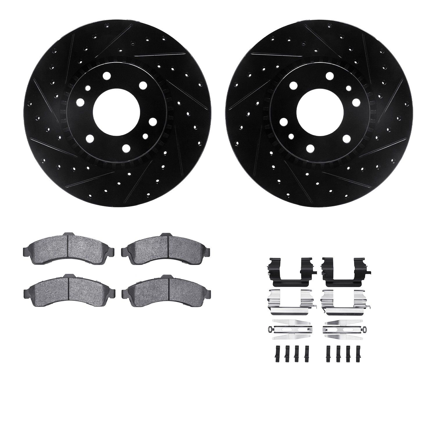 DFC Brake Rotor - Dimpled & Slotted - Black w/5000 Brake Pads & HW Kit