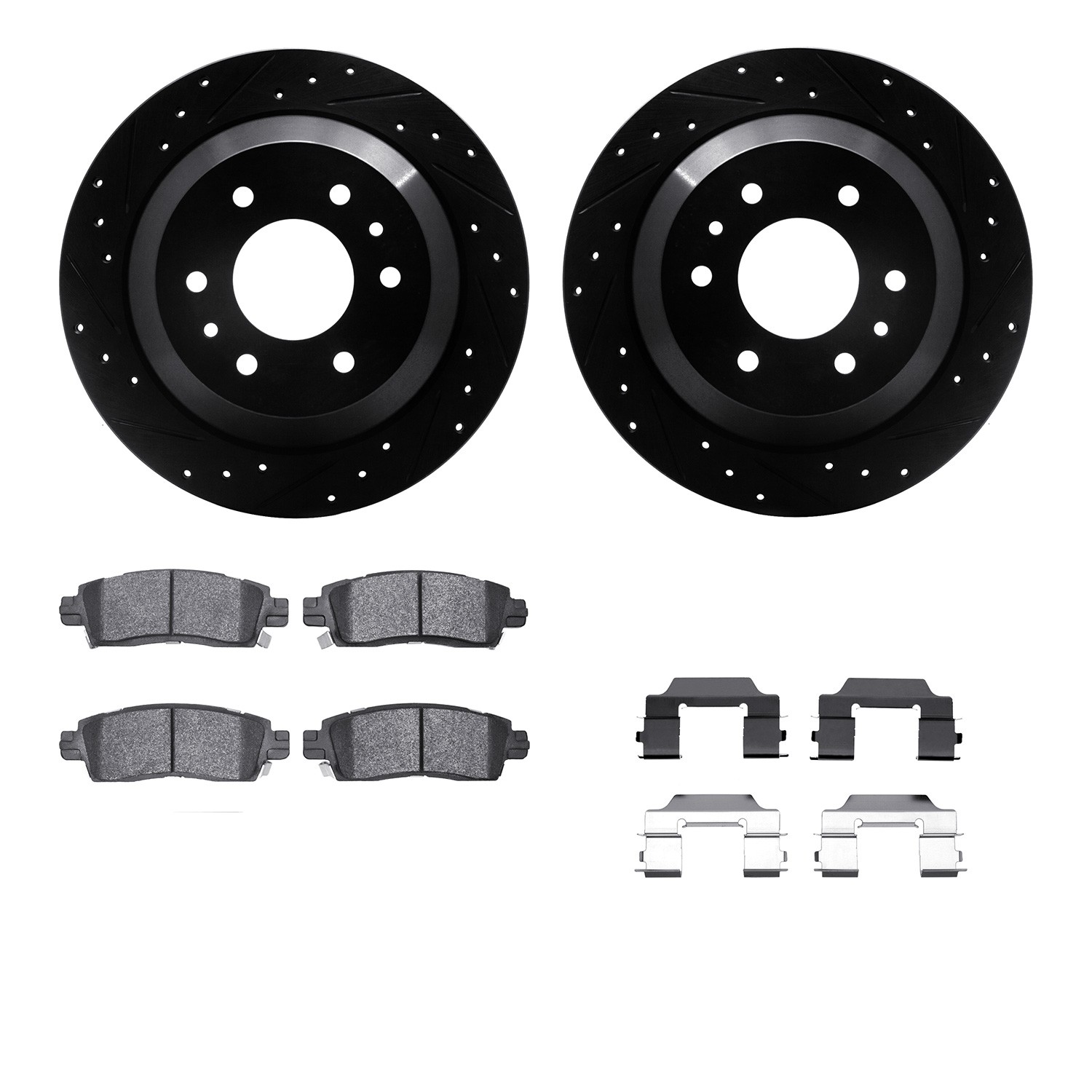 DFC Brake Rotor - Dimpled & Slotted - Black w/5000 Brake Pads & HW Kit