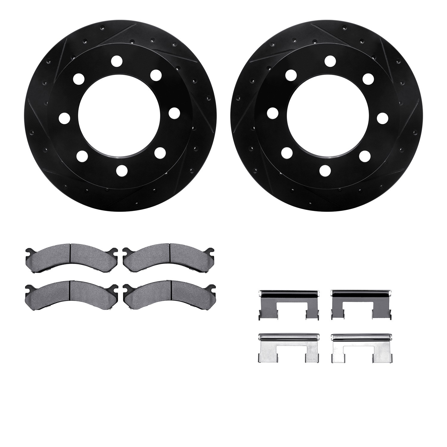 DFC Brake Rotor - Dimpled & Slotted - Black w/5000 Brake Pads & HW Kit