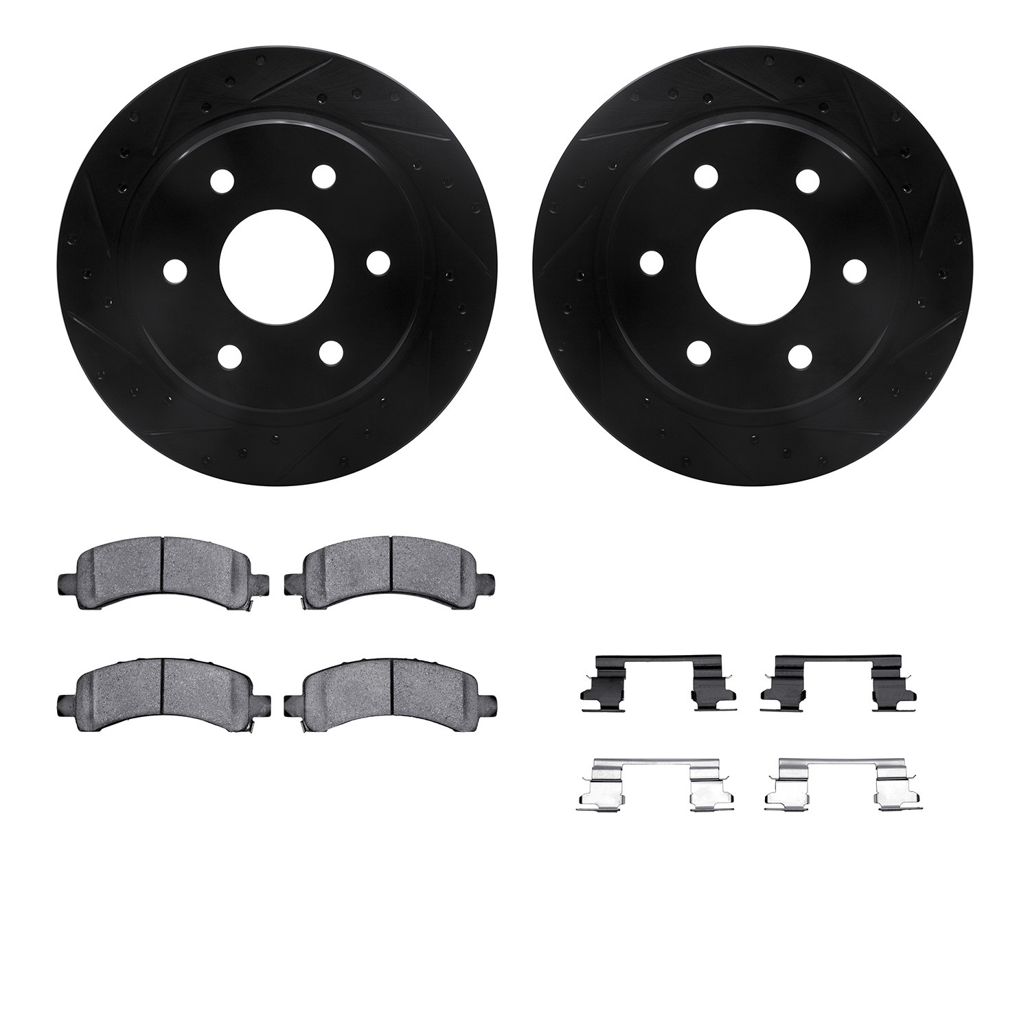 DFC Brake Rotor - Dimpled & Slotted - Black w/5000 Brake Pads & HW Kit