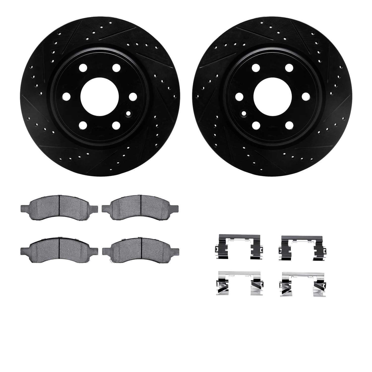 DFC Brake Rotor - Dimpled & Slotted - Black w/5000 Brake Pads & HW Kit