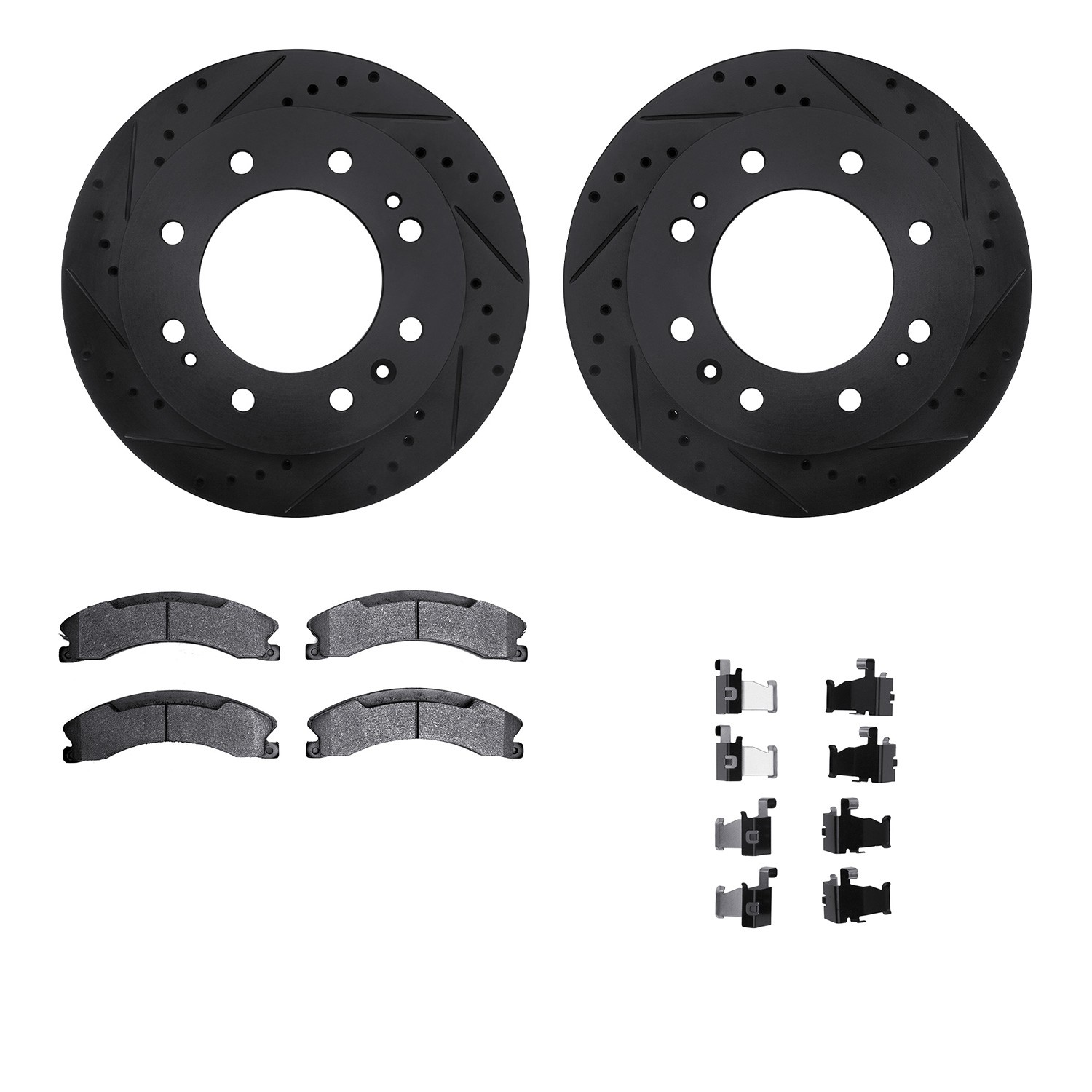 DFC Brake Rotor - Dimpled & Slotted - Black w/5000 Brake Pads & HW Kit
