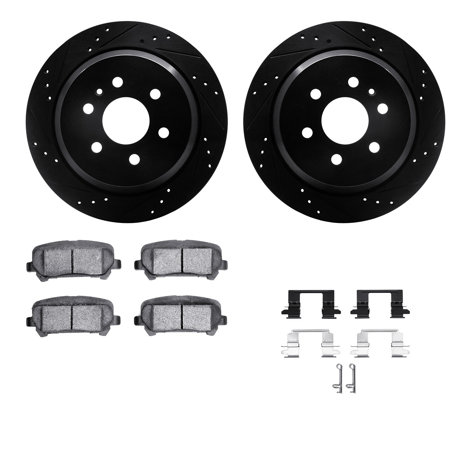 DFC Brake Rotor - Dimpled & Slotted - Black w/5000 Brake Pads & HW Kit