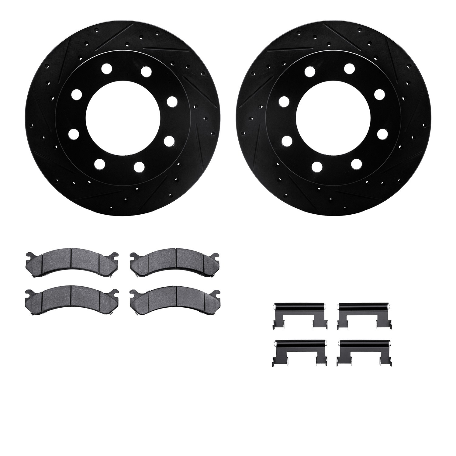 DFC Rotors-Drilled & Slotted-Black w/ 5000 Advanced Brake Pads Incl Hdw