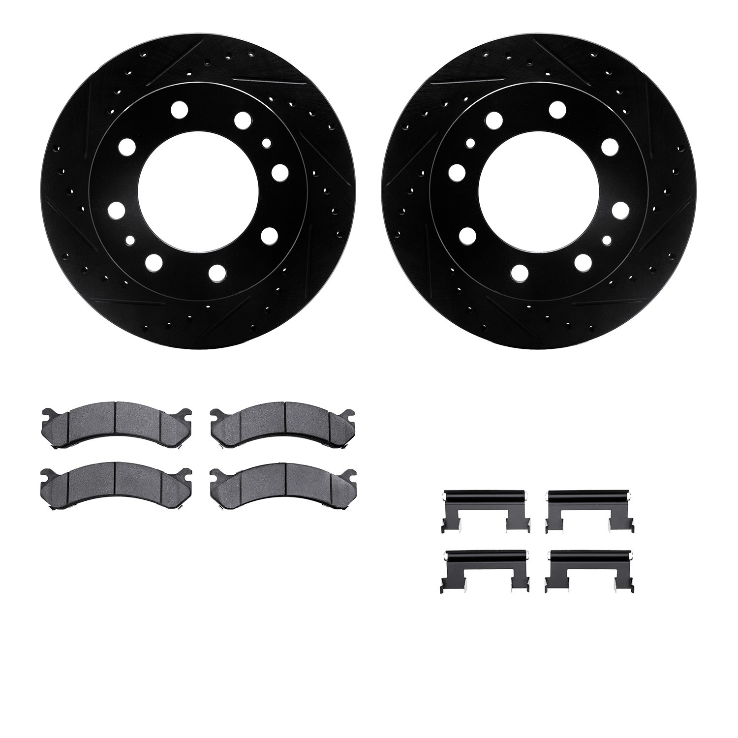 DFC Rotors-Drilled & Slotted-Black w/ 5000 Advanced Brake Pads Incl Hdw