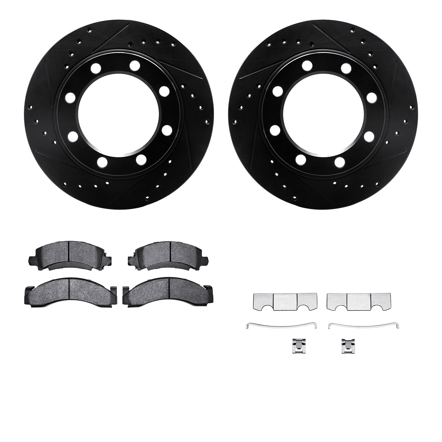 DFC Rotors-Drilled & Slotted-Black w/ 5000 Advanced Brake Pads Incl Hdw