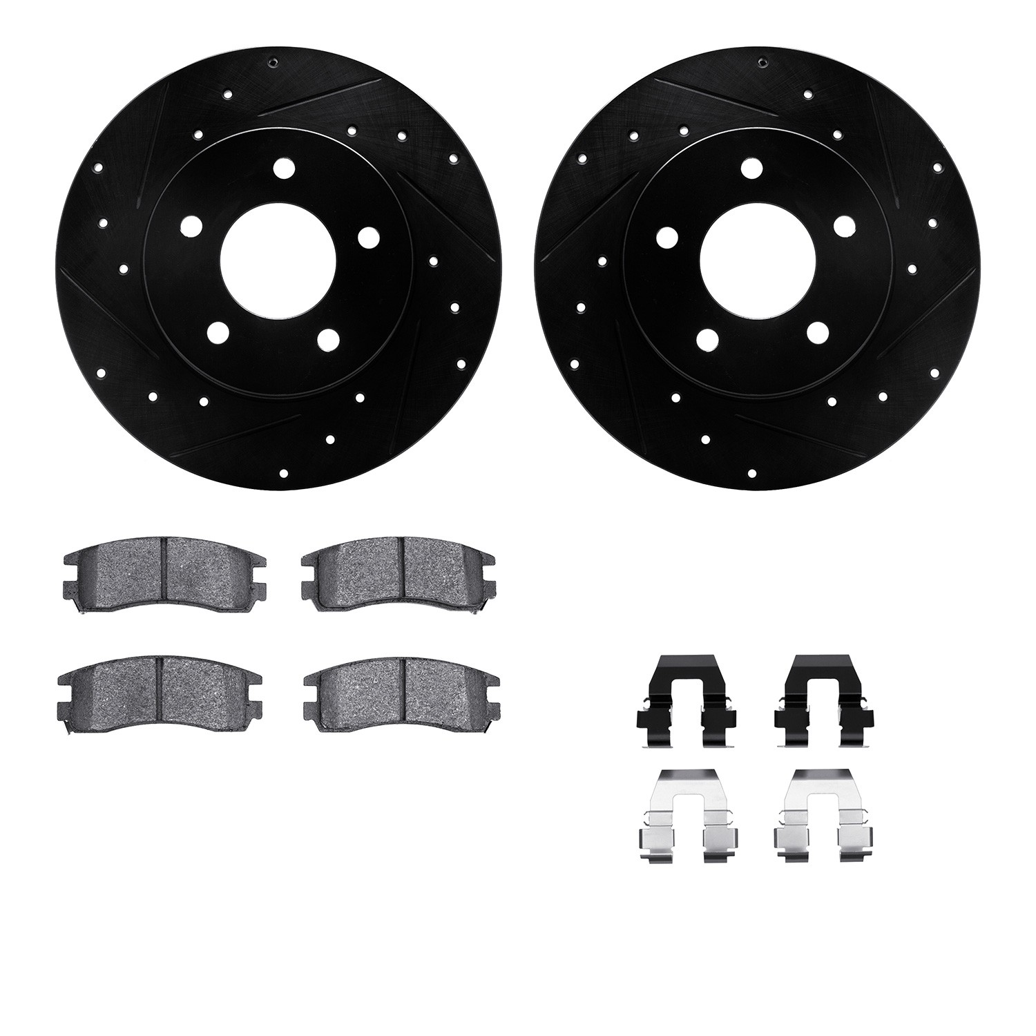 DFC Rotors-Drilled & Slotted-Black w/ 5000 Advanced Brake Pads Incl Hdw