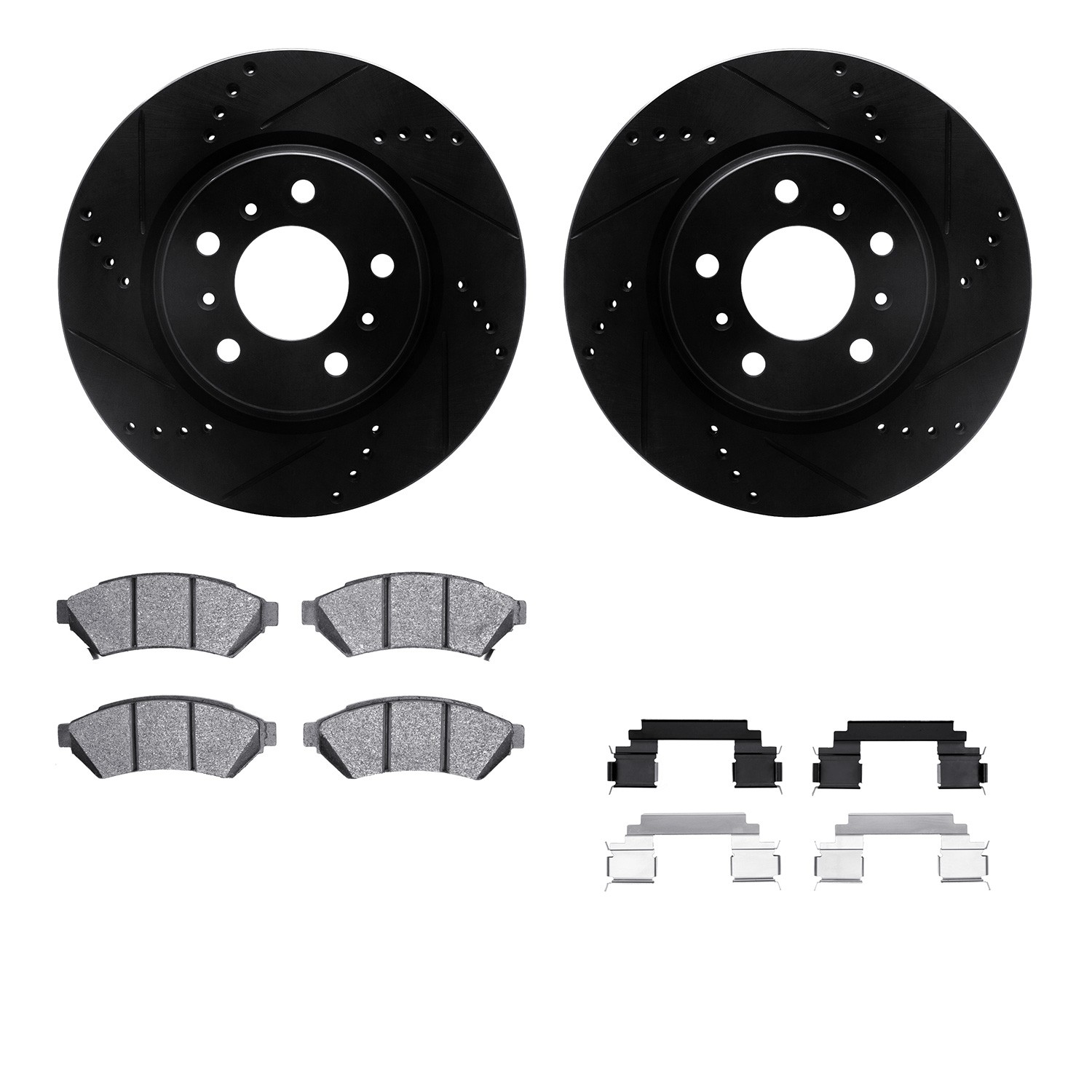 DFC Rotors-Drilled & Slotted-Black w/ 5000 Advanced Brake Pads Incl Hdw