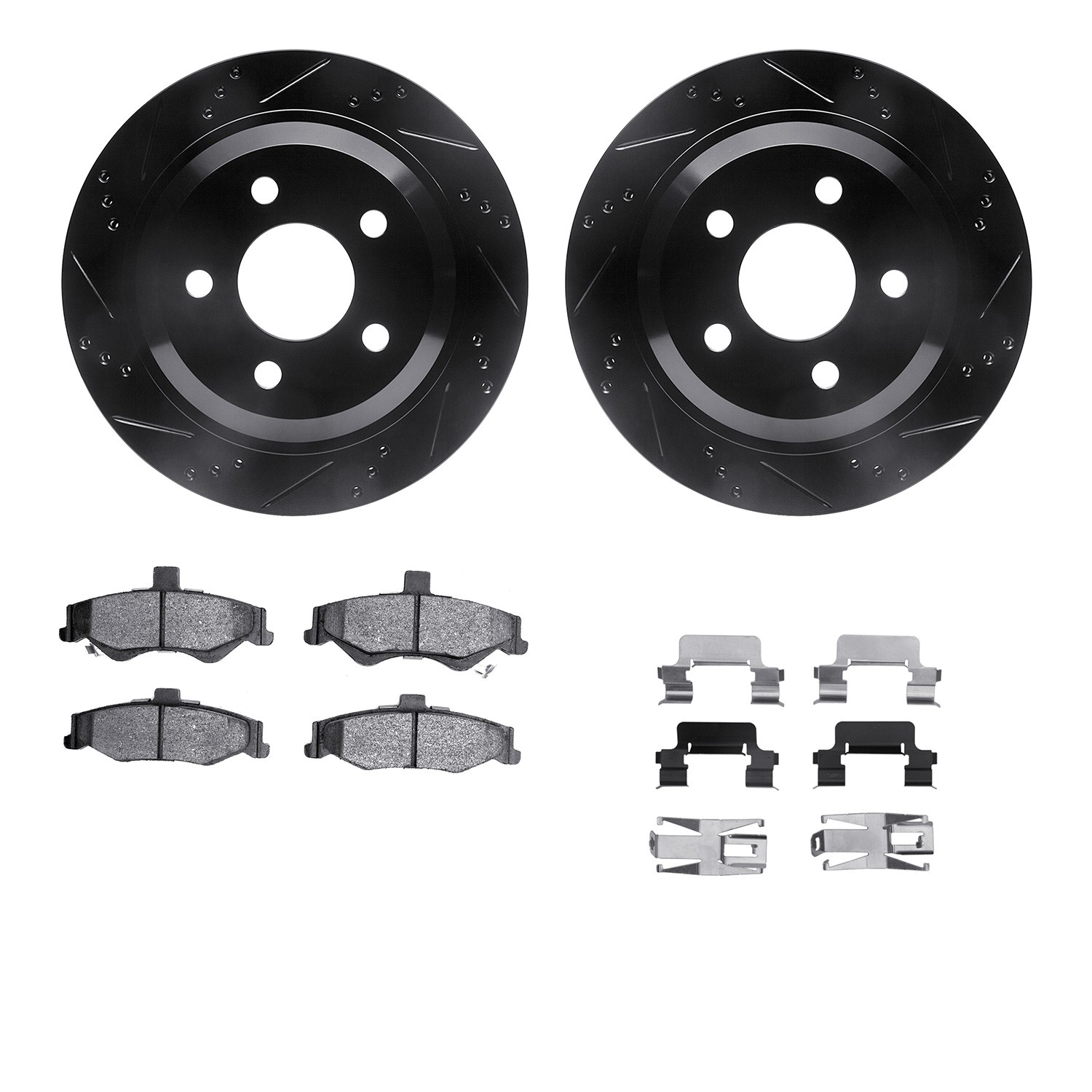 DFC Rotors-Drilled & Slotted-Black w/ 5000 Advanced Brake Pads Incl Hdw