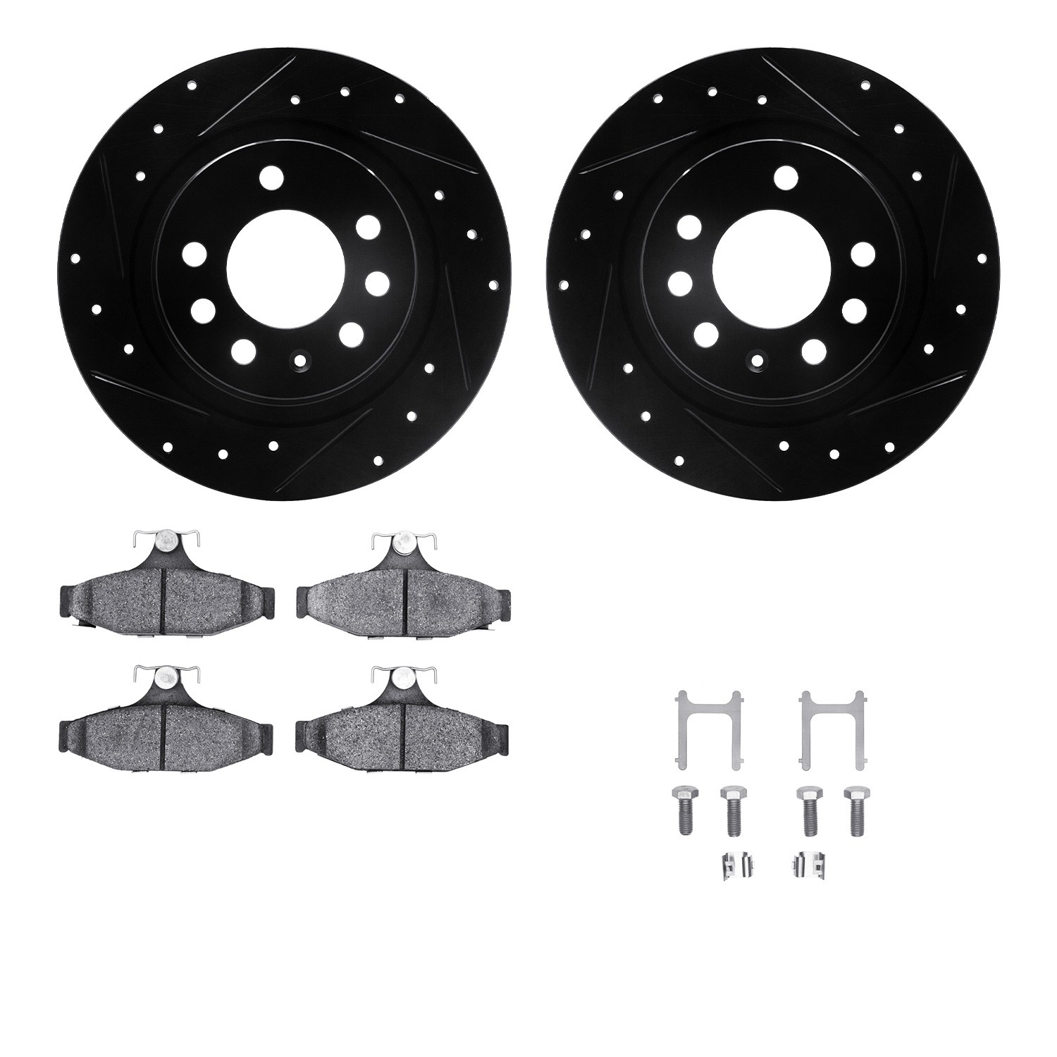 DFC Rotors-Drilled & Slotted-Black w/ 5000 Advanced Brake Pads Incl Hdw