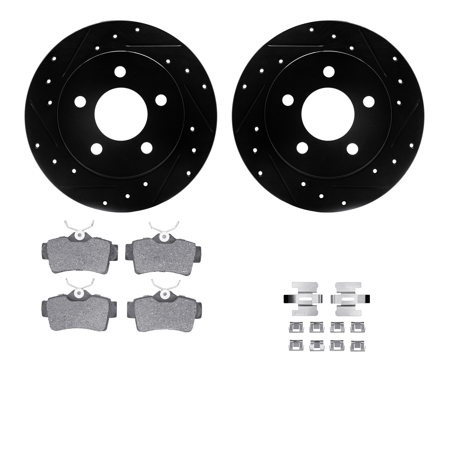 DFC Rotors-Drilled & Slotted-Black w/ 5000 Advanced Brake Pads Incl Hdw
