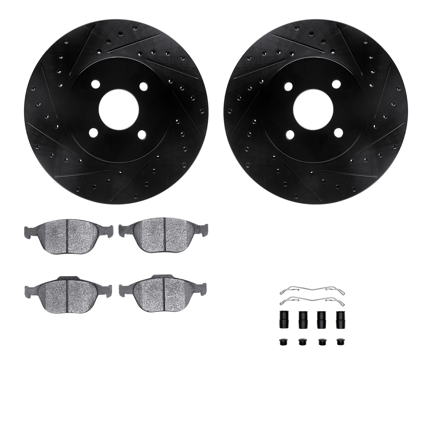 DFC Rotors-Drilled & Slotted-Black w/ 5000 Advanced Brake Pads Incl Hdw