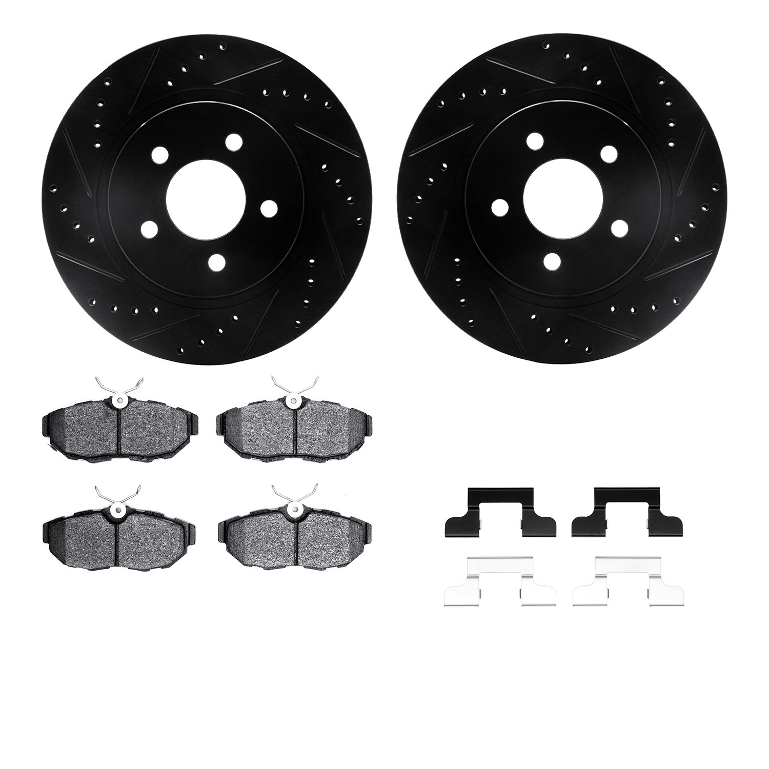 DFC Rotors-Drilled & Slotted-Black w/ 5000 Advanced Brake Pads Incl Hdw